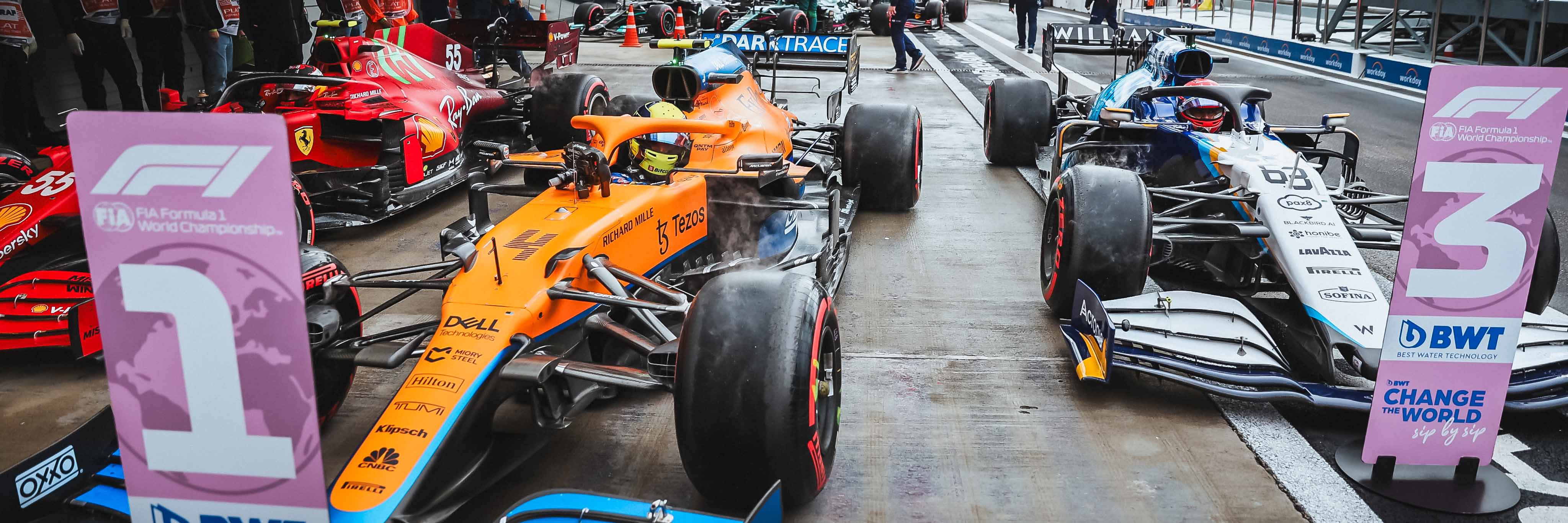 Lando Norris' McLaren after qualifying on pole for the 2021 Russian Grand Prix