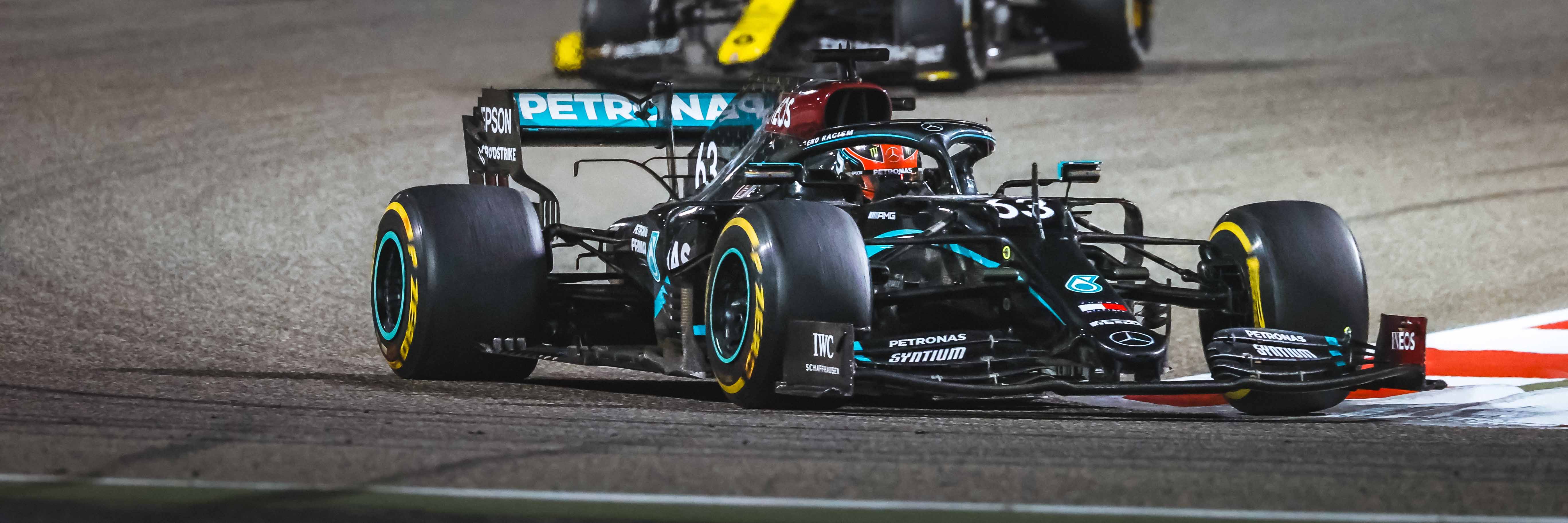 George Russell in the Mercedes F1 car at the 2020 Sakhir Grand Prix