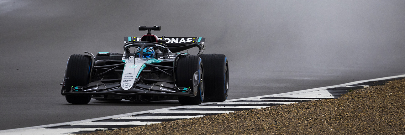 George Russell on track in the 2024 Mercedes F1 car