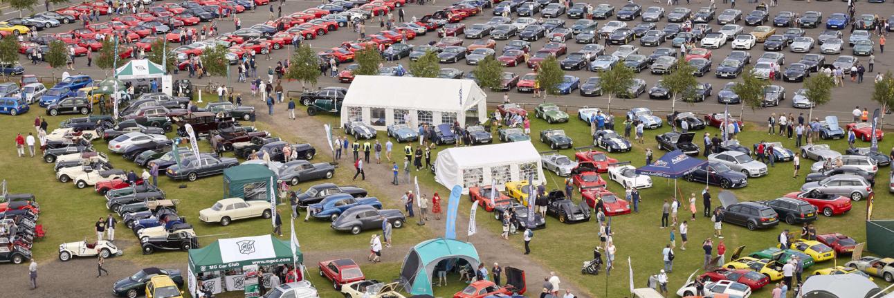 An ariel image of car clubs on display at The Classic, Silverstone