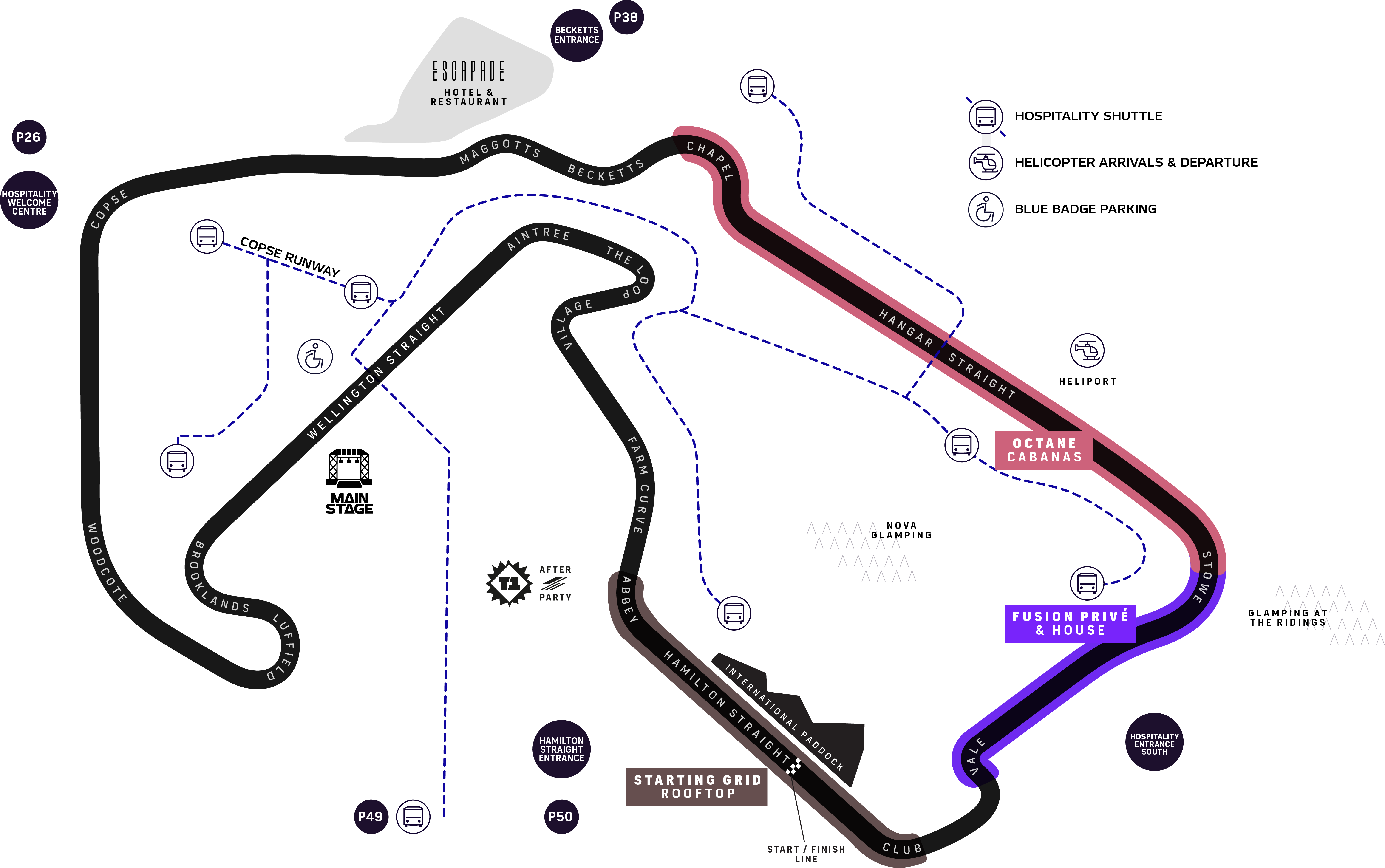 Map of Silverstone showing where the Private Structures are