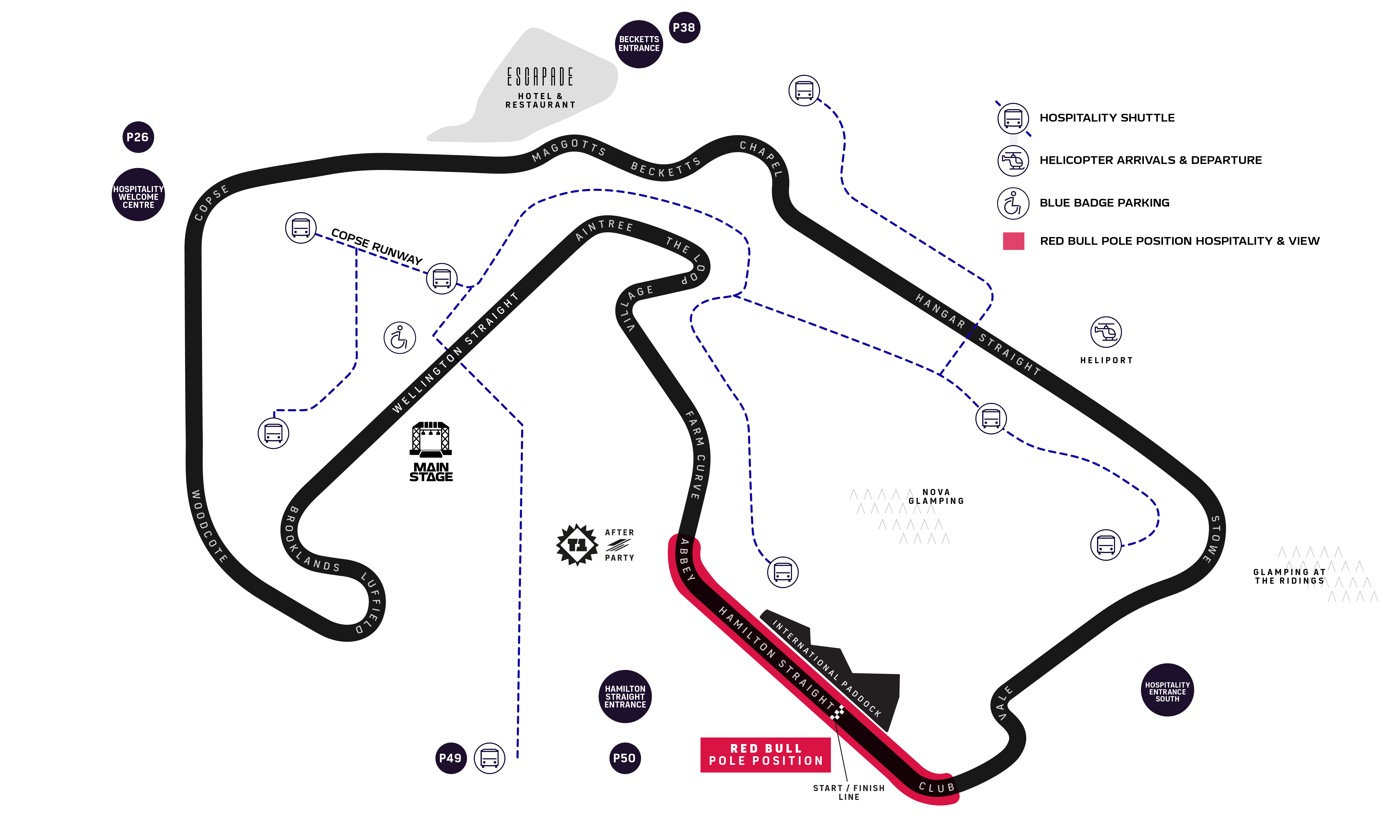 Red Bull Pole Position location on the Silverstone circuit hospitality map, British Grand Prix 2027