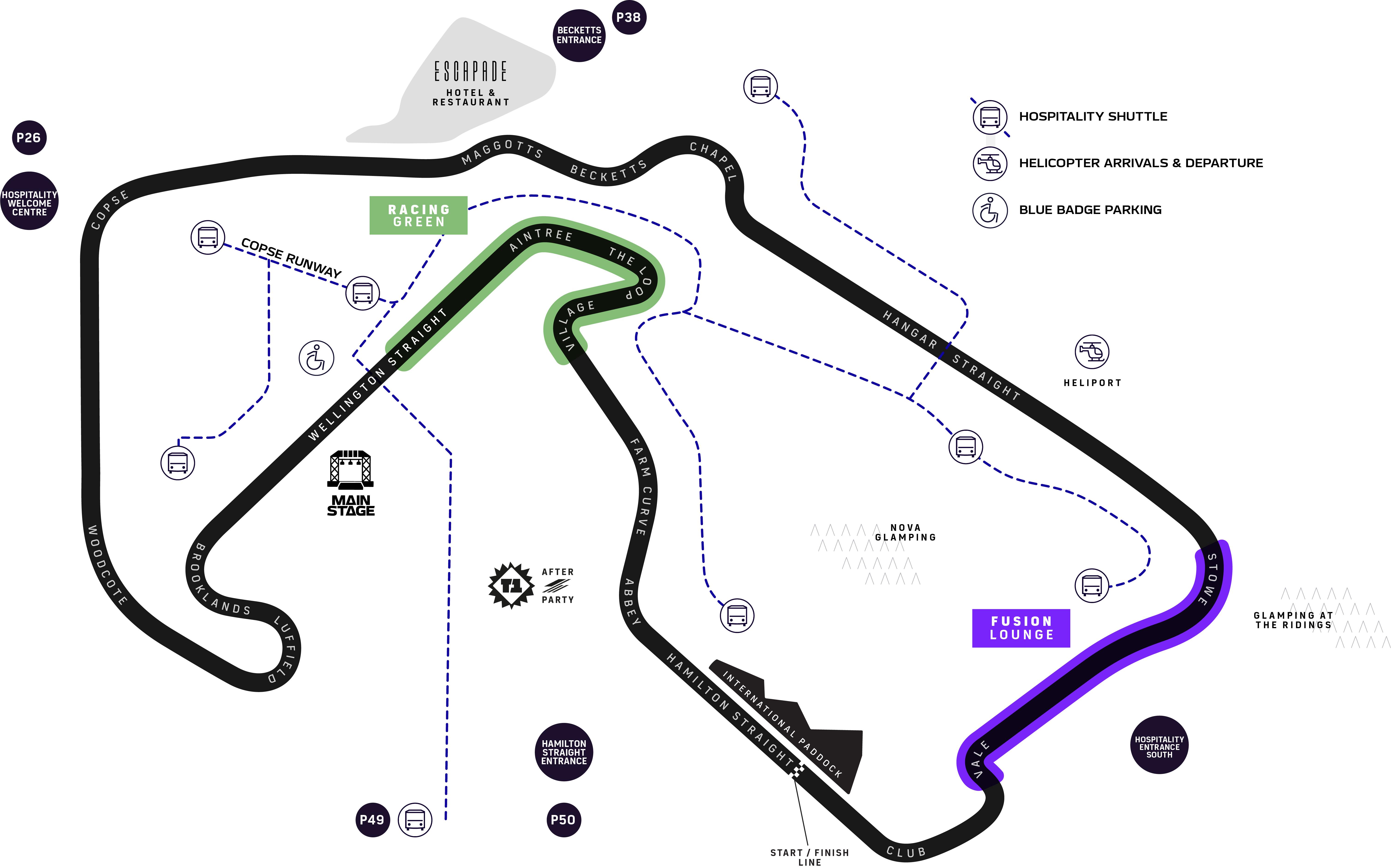 Map of Silverstone showing where the Semi-Private Spaces are