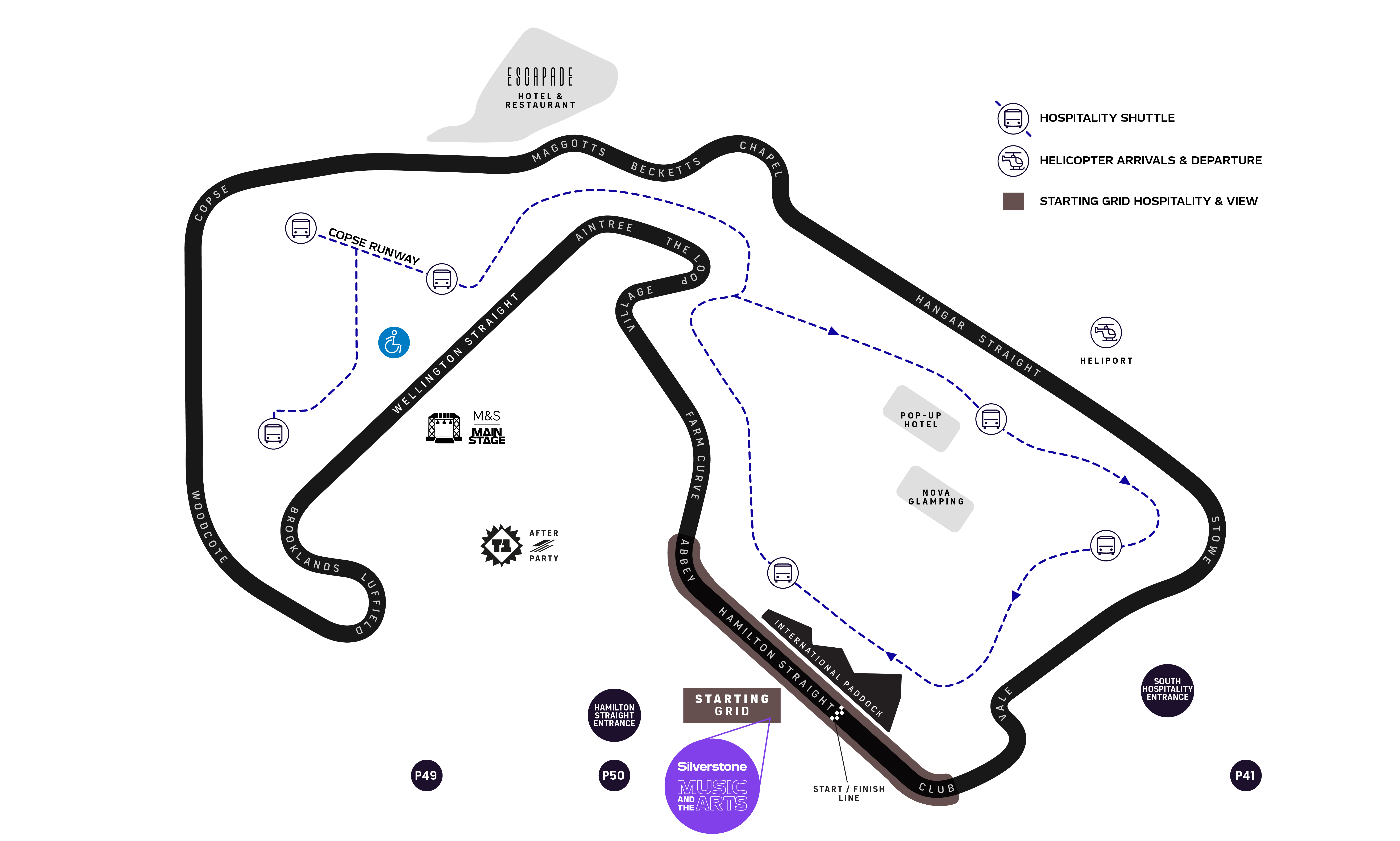 F1 BGP 2026 hospitality venue locations map around Silverstone circuit