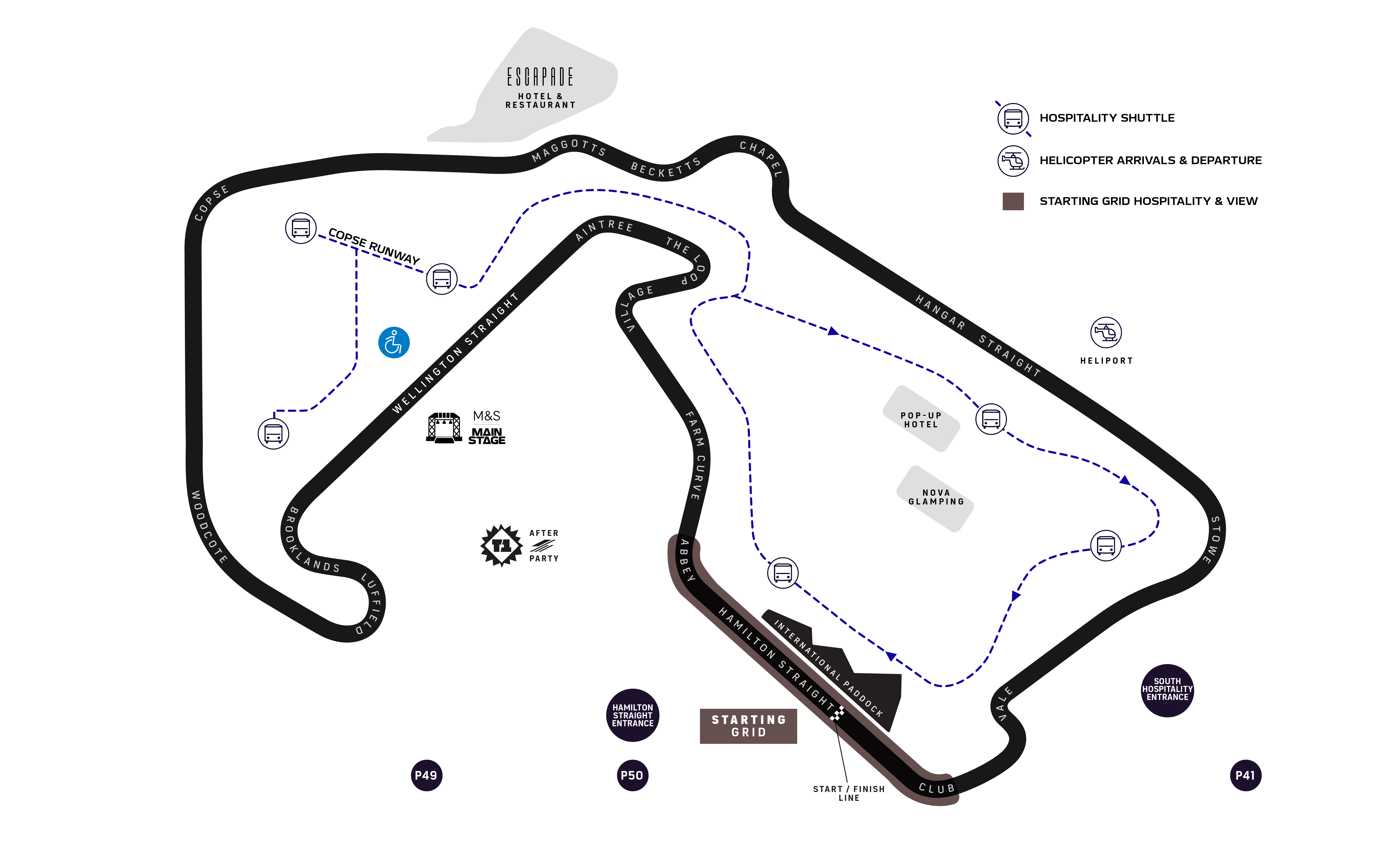 F1 BGP 2026 hospitality venue locations map around Silverstone circuit