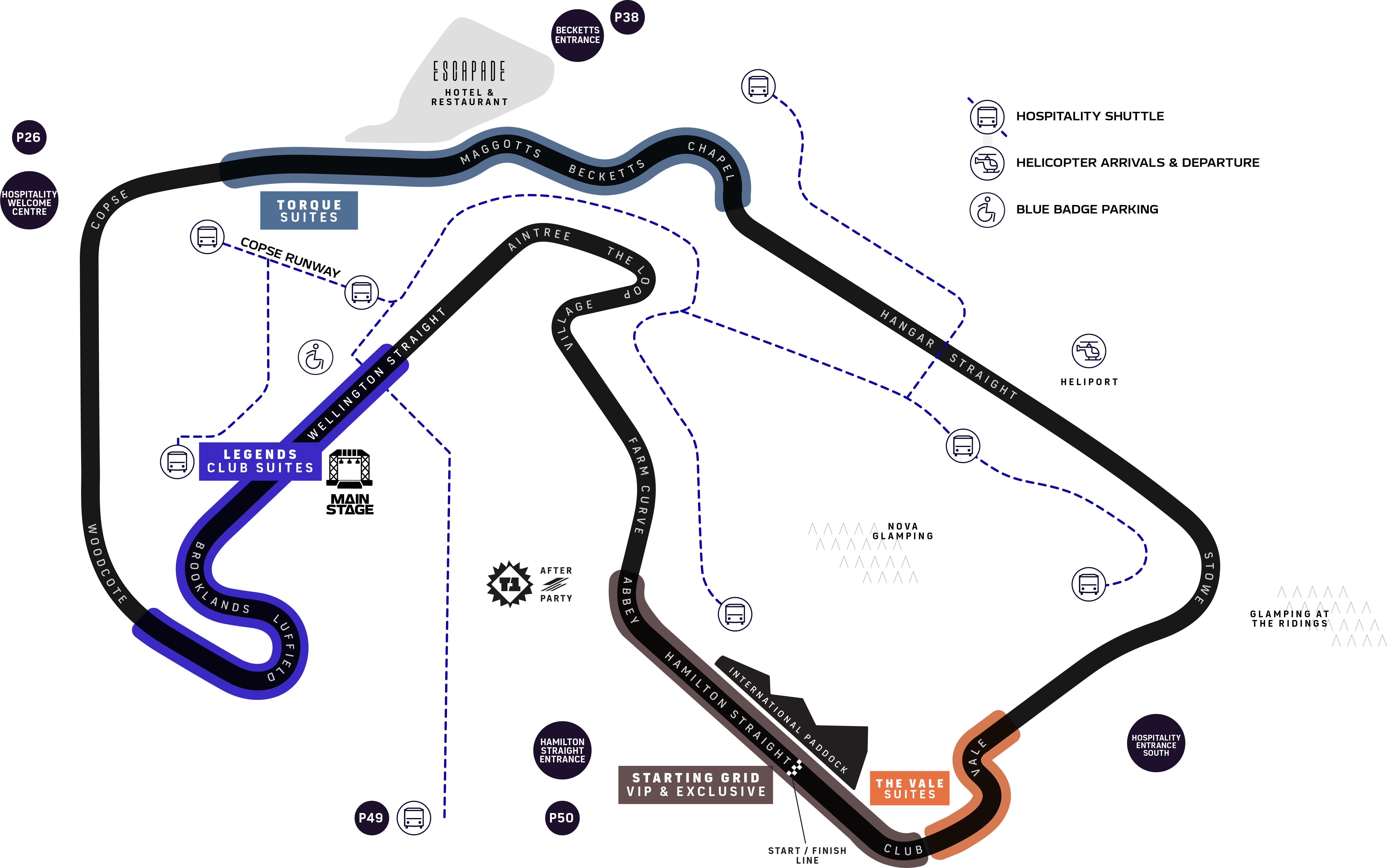 Map of Silverstone showing where the Private Suites are