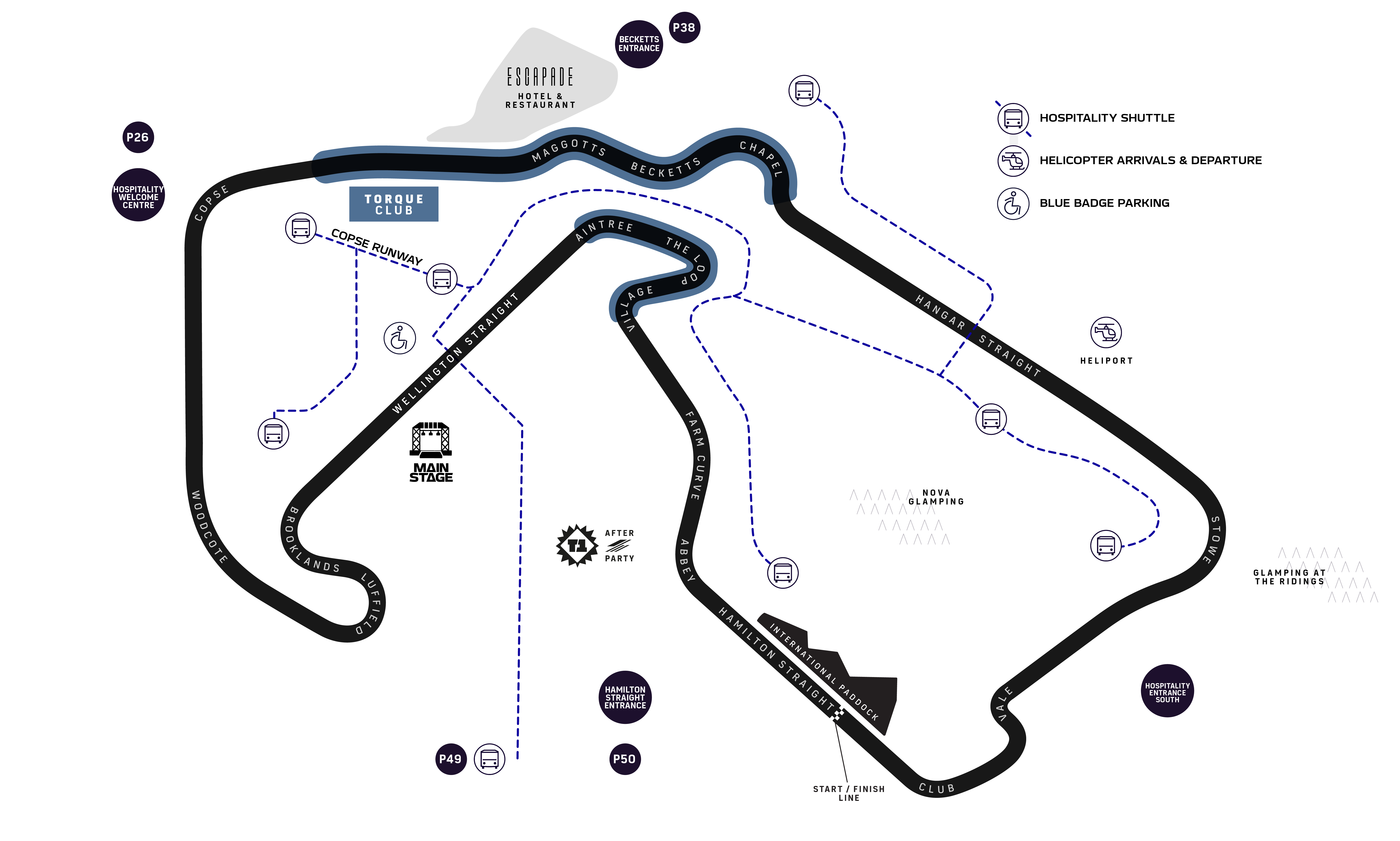 F1 BGP 2026 hospitality venue locations map around Silverstone circuit