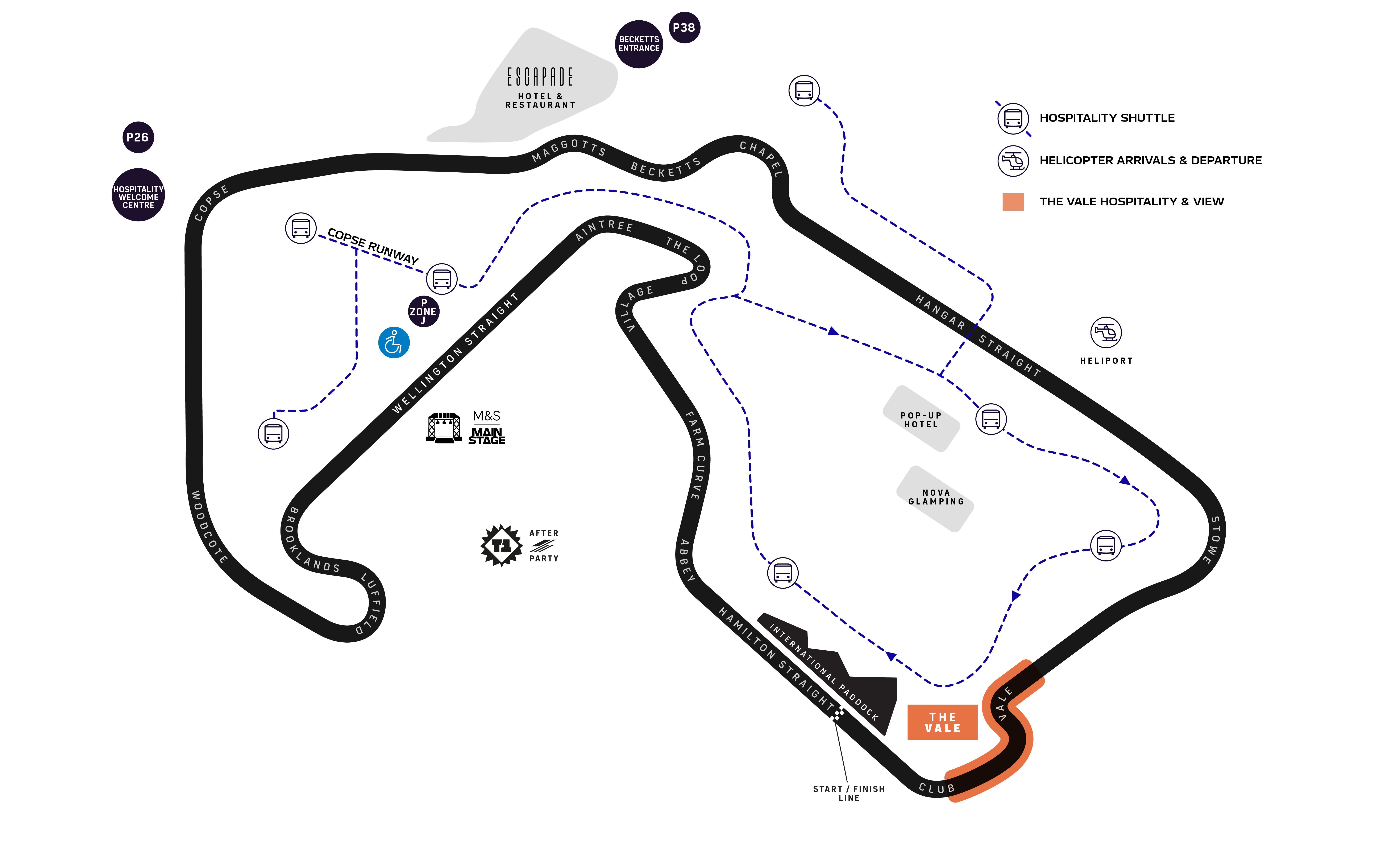 F1 BGP 2026 hospitality venue locations map around Silverstone circuit