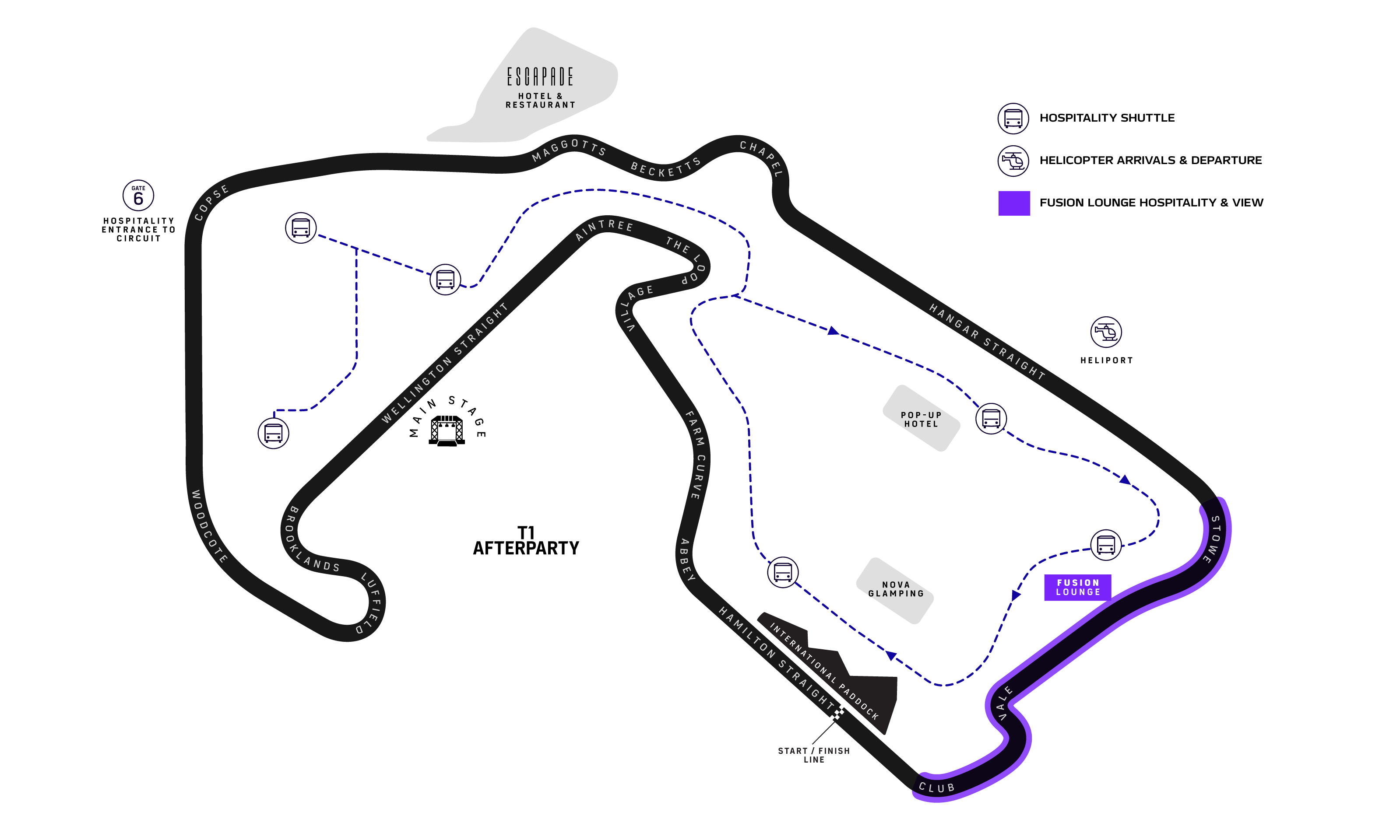 F1 BGP 2026 hospitality venue locations map around Silverstone circuit