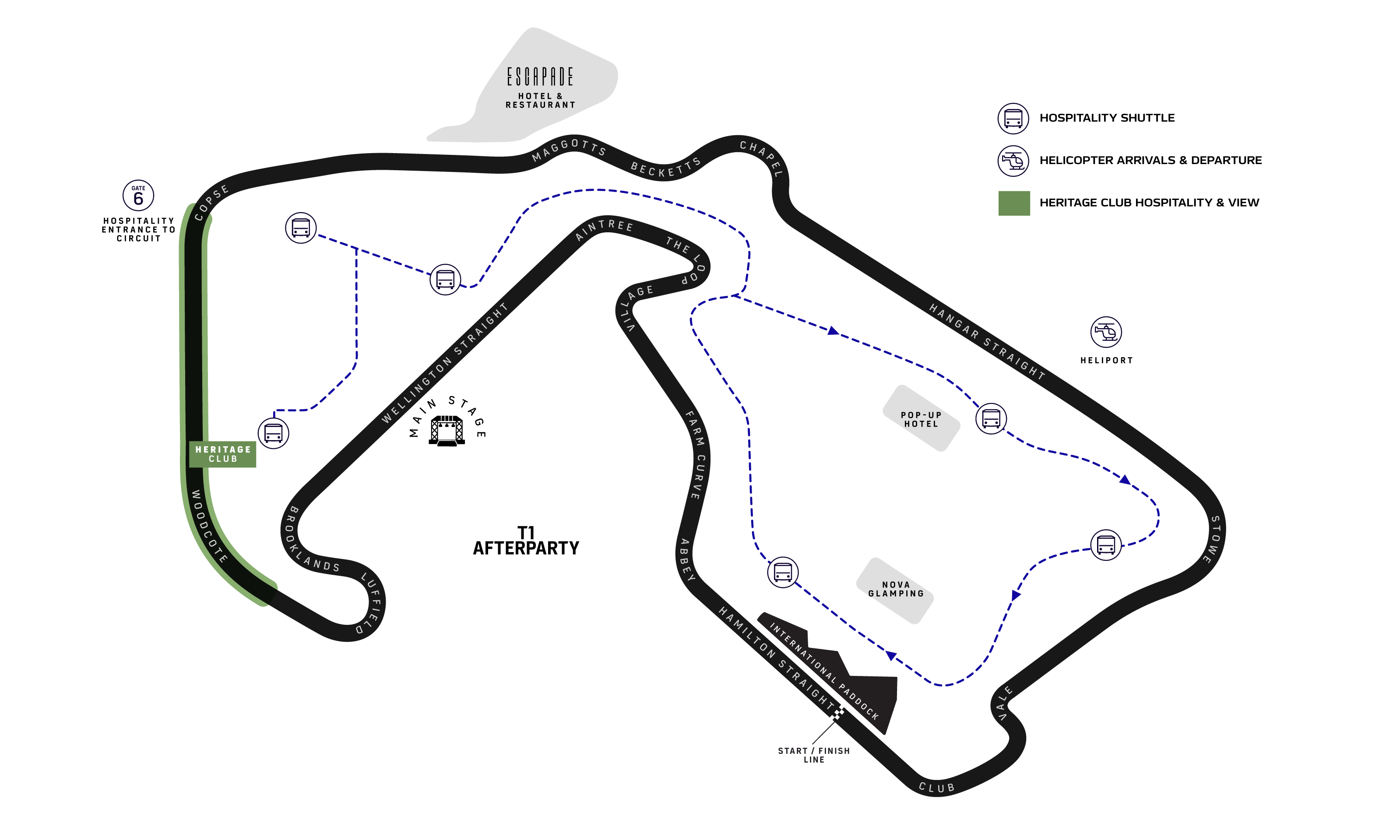 F1 BGP 2026 hospitality venue locations map around Silverstone circuit