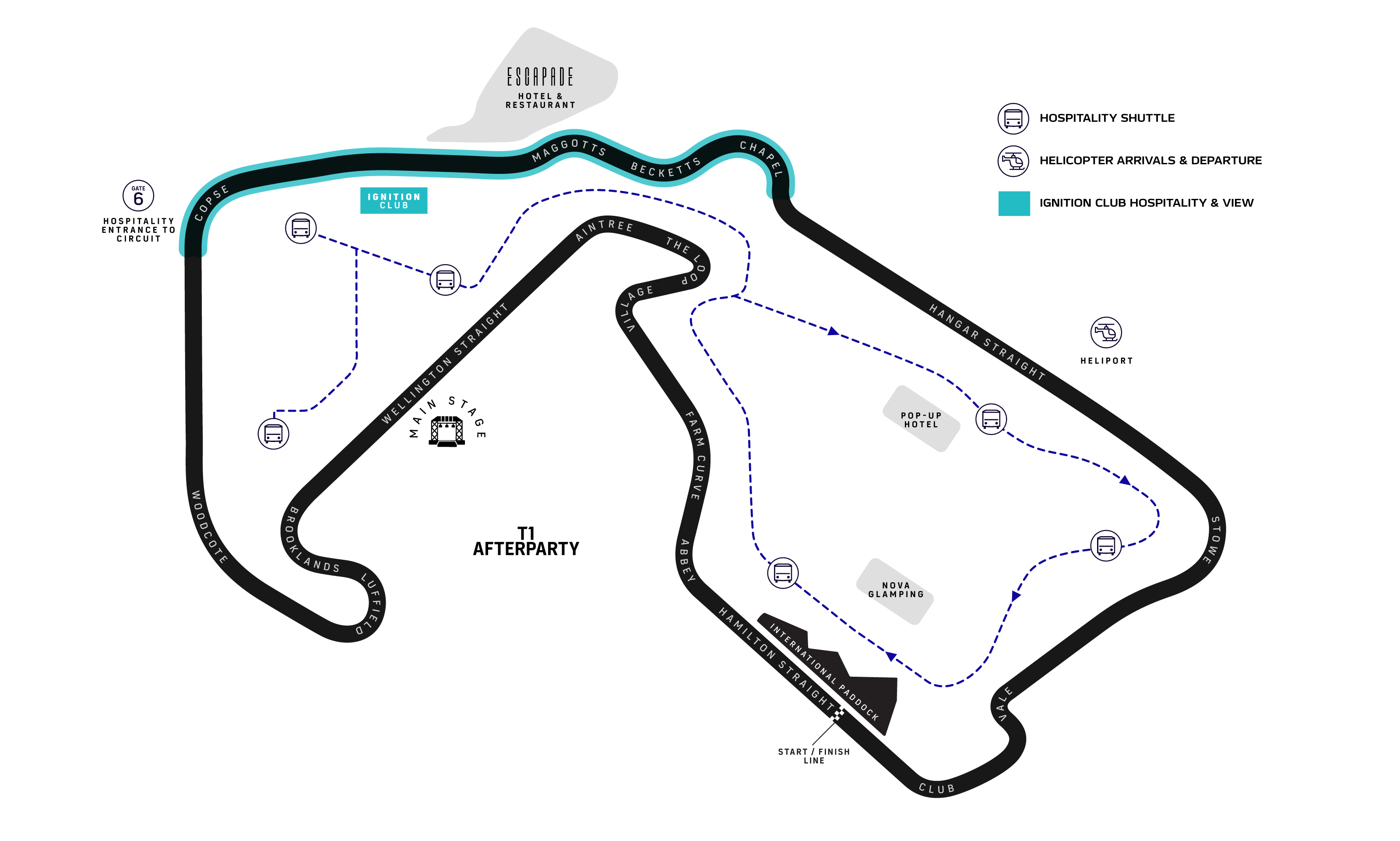F1 BGP 2026 hospitality venue locations map around Silverstone circuit