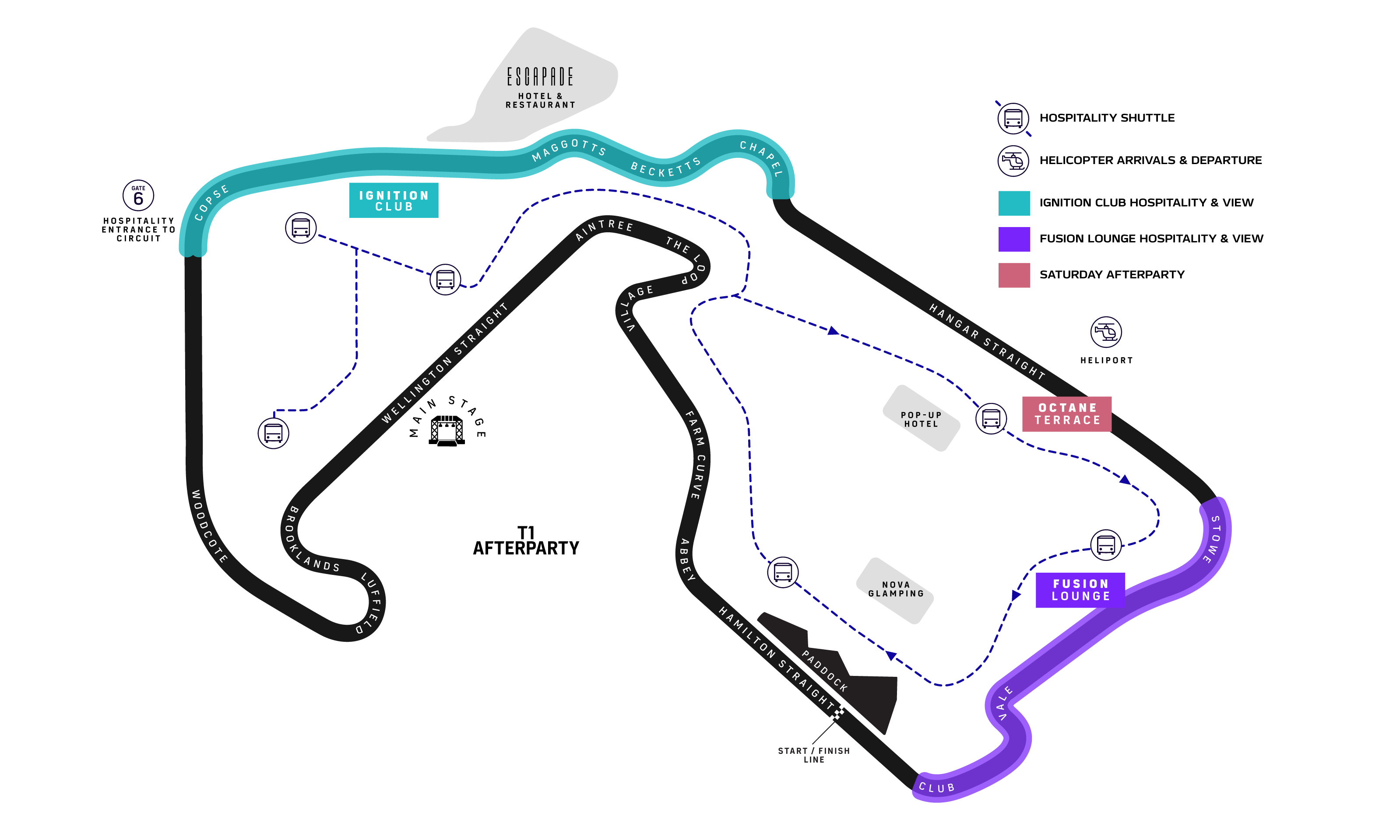 F1 BGP 2026 hospitality venue locations map around Silverstone circuit