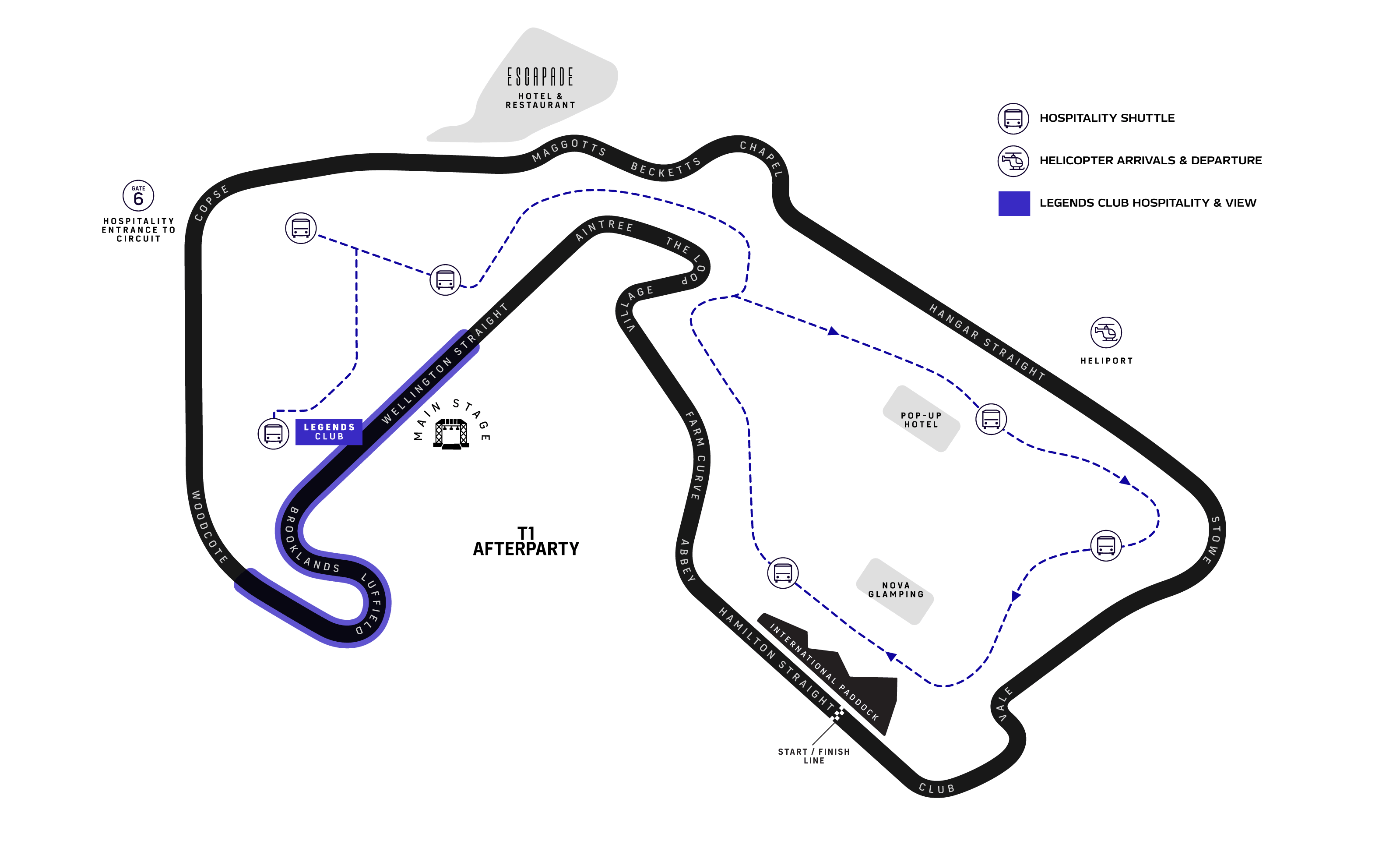 F1 BGP 2026 hospitality venue locations map around Silverstone circuit