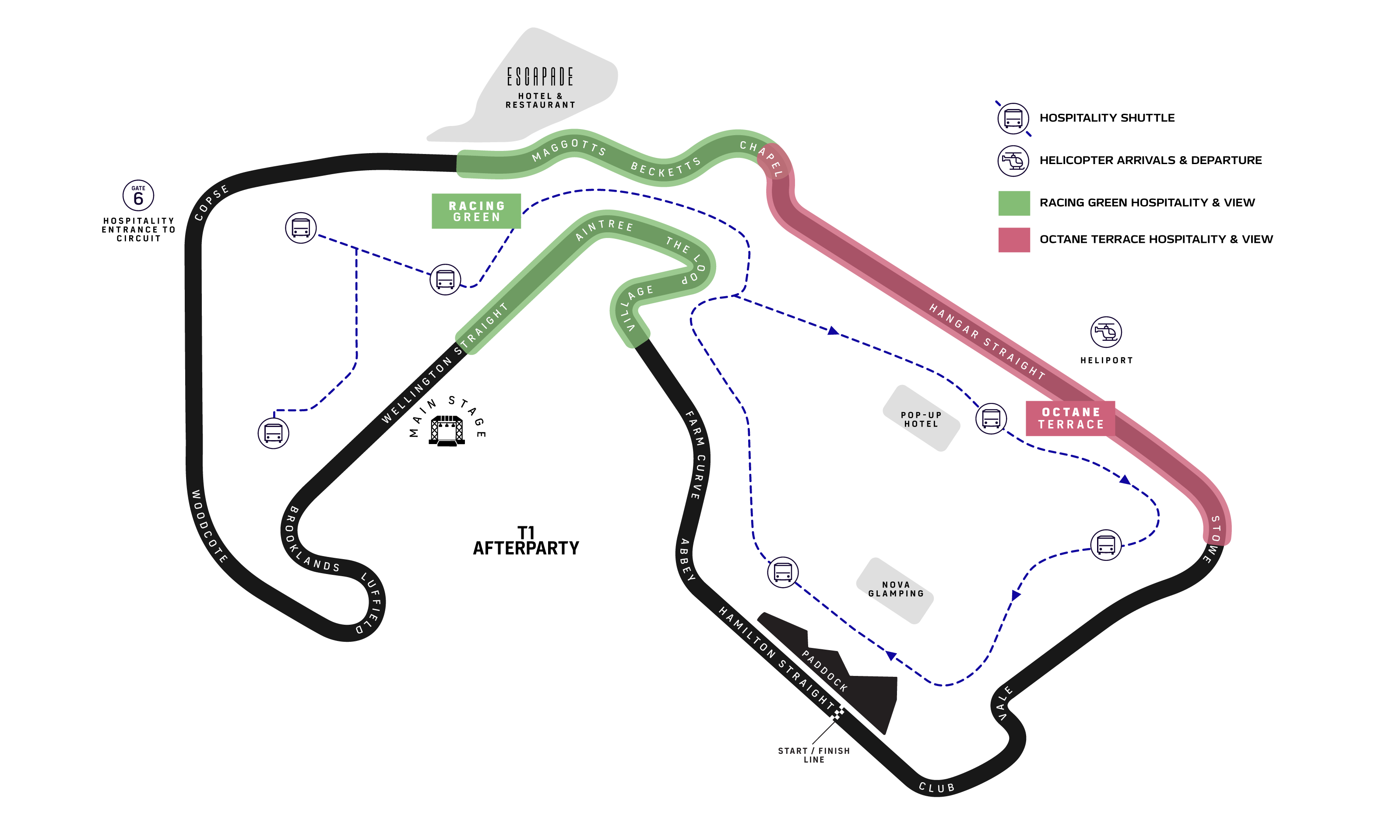 F1 BGP 2026 hospitality venue locations map around Silverstone circuit