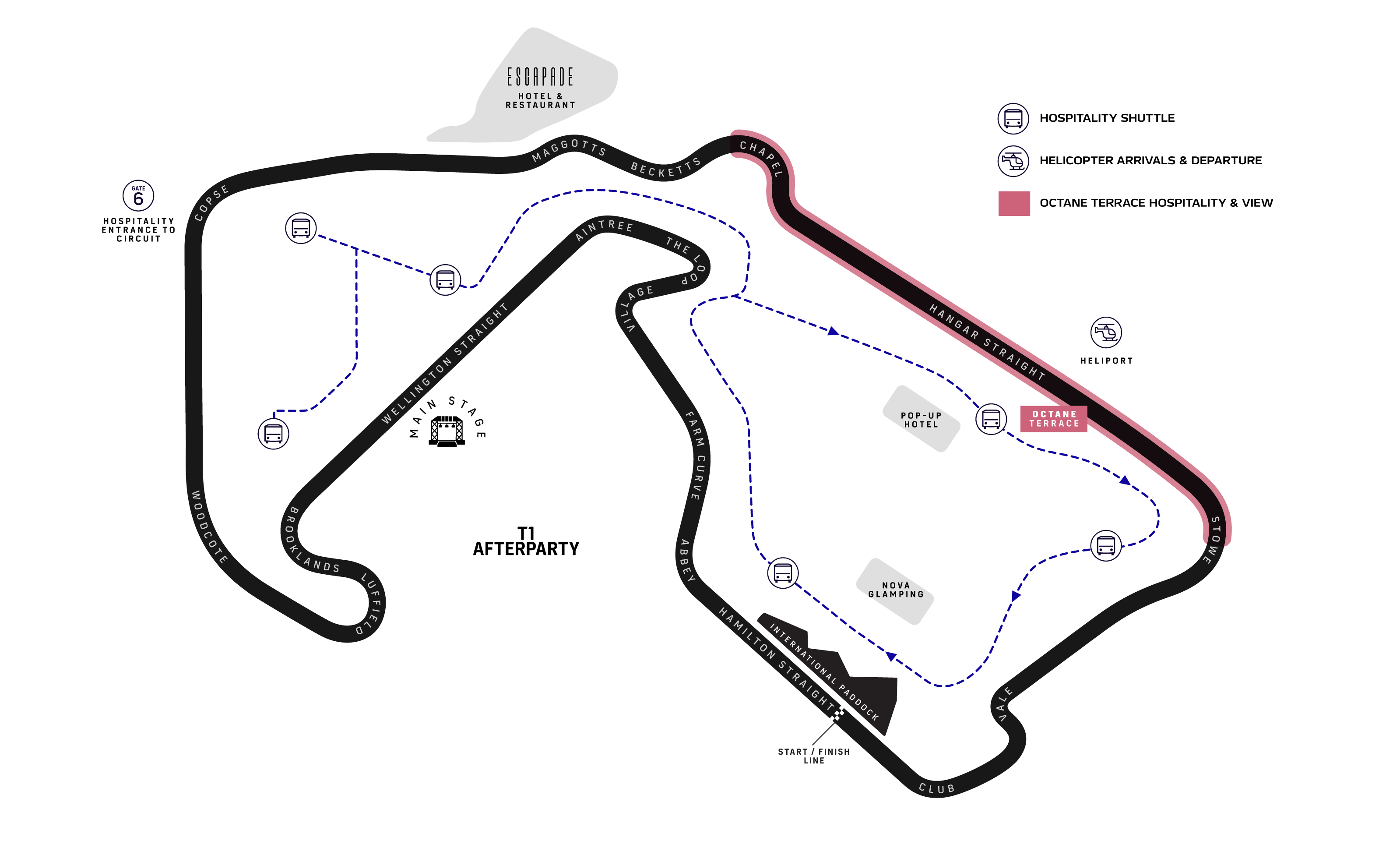 F1 BGP 2026 hospitality venue locations map around Silverstone circuit