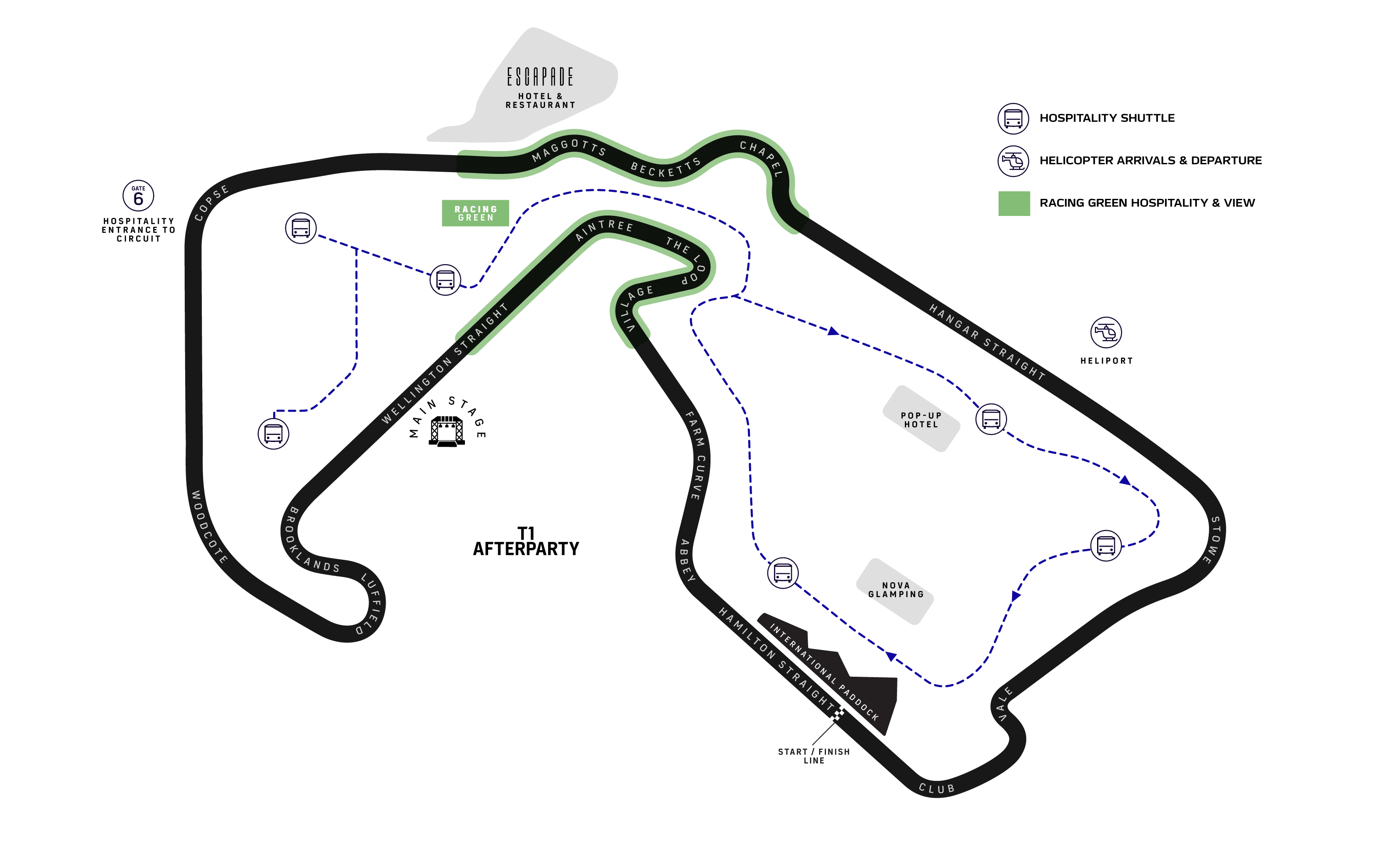 F1 BGP 2026 hospitality venue locations map around Silverstone circuit