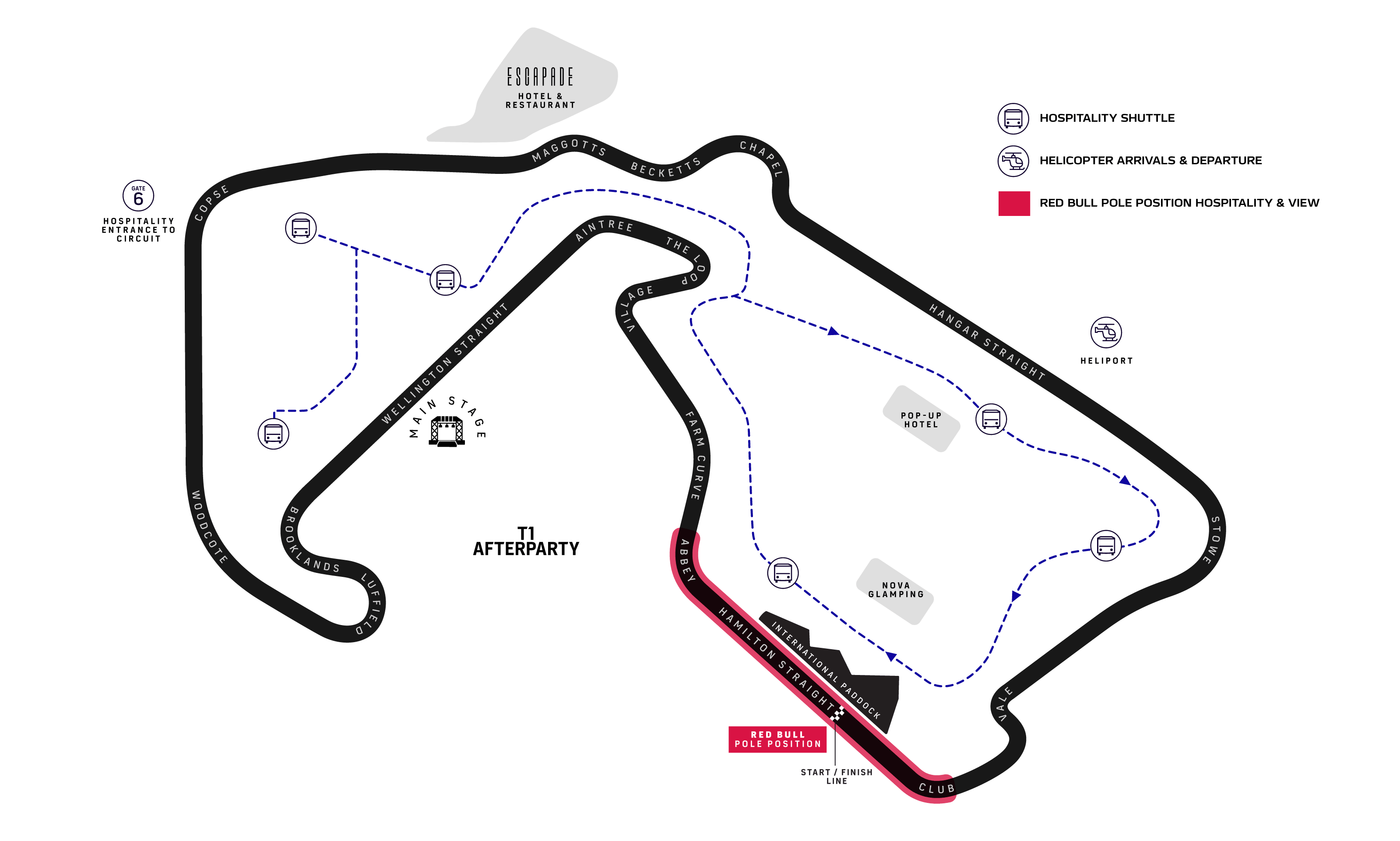 F1 BGP 2026 hospitality venue locations map around Silverstone circuit