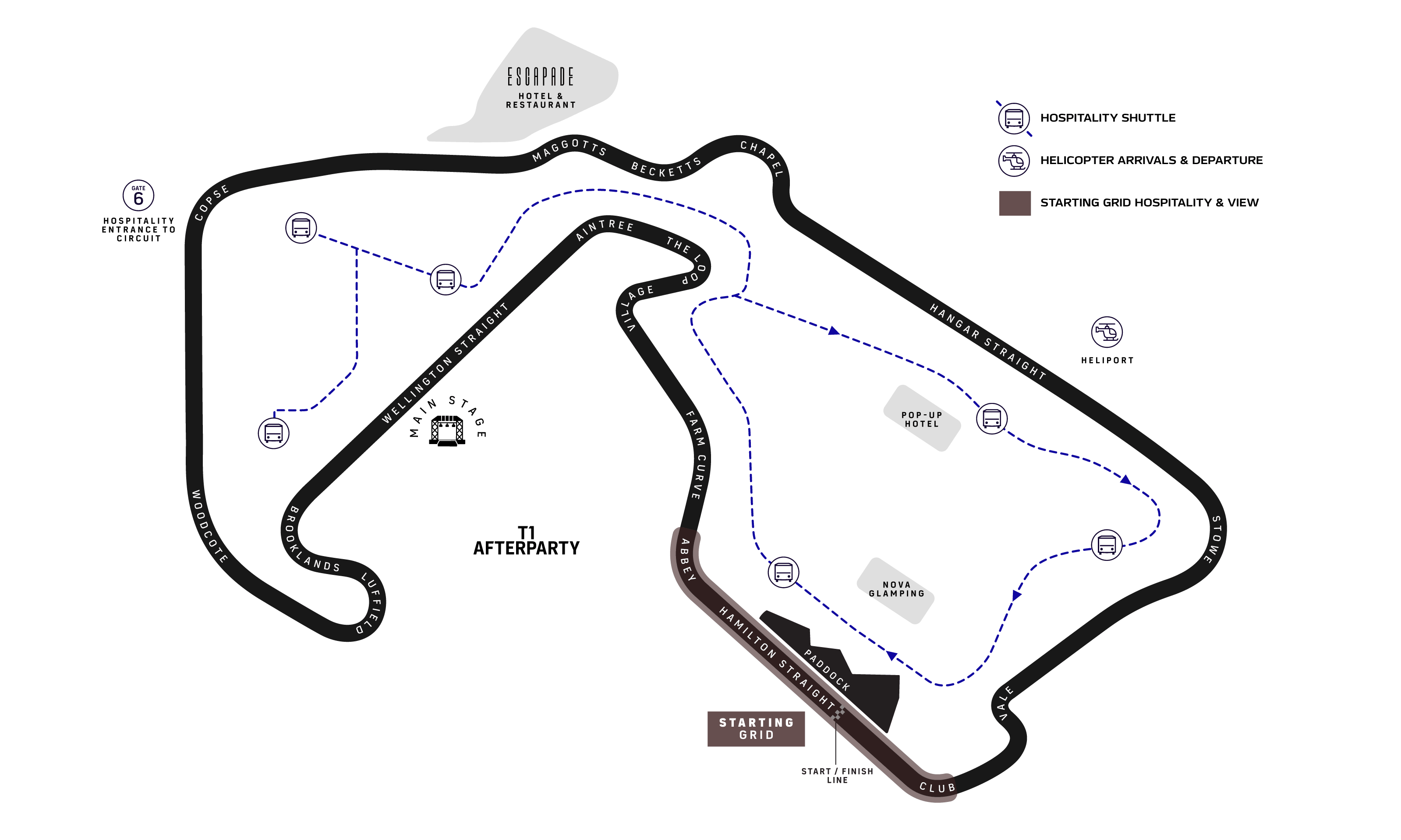F1 BGP 2026 hospitality venue locations map around Silverstone circuit