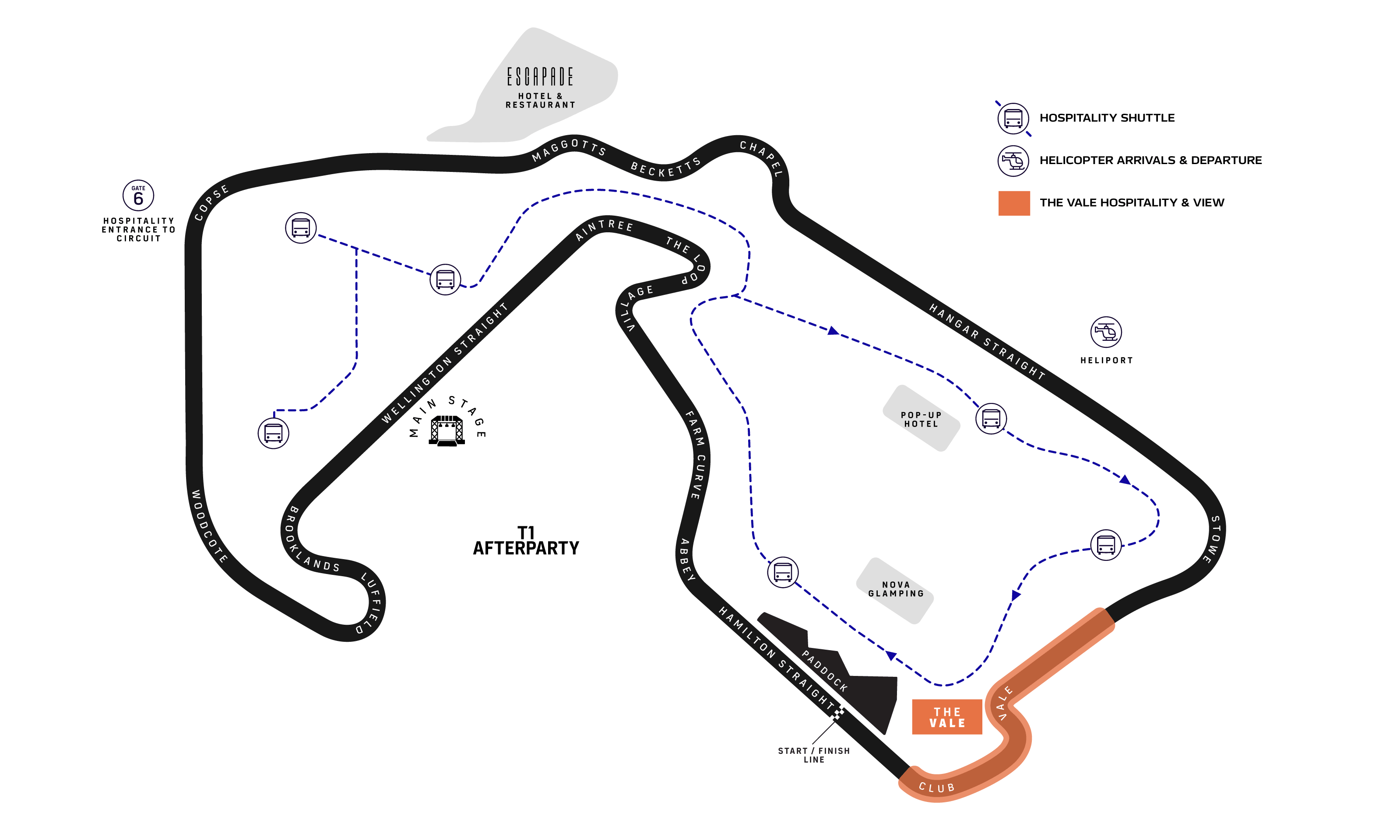 F1 BGP 2026 hospitality venue locations map around Silverstone circuit
