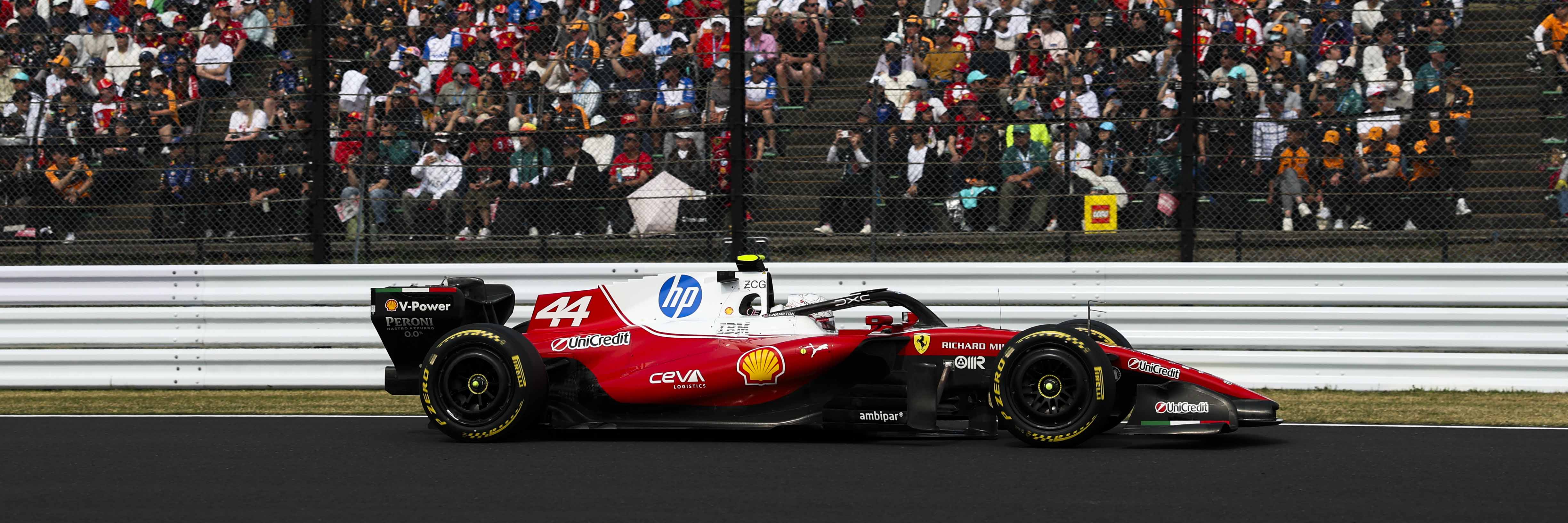 Lewis Hamilton in his Ferrari F1 car at the 2026 Japanese Grand Prix