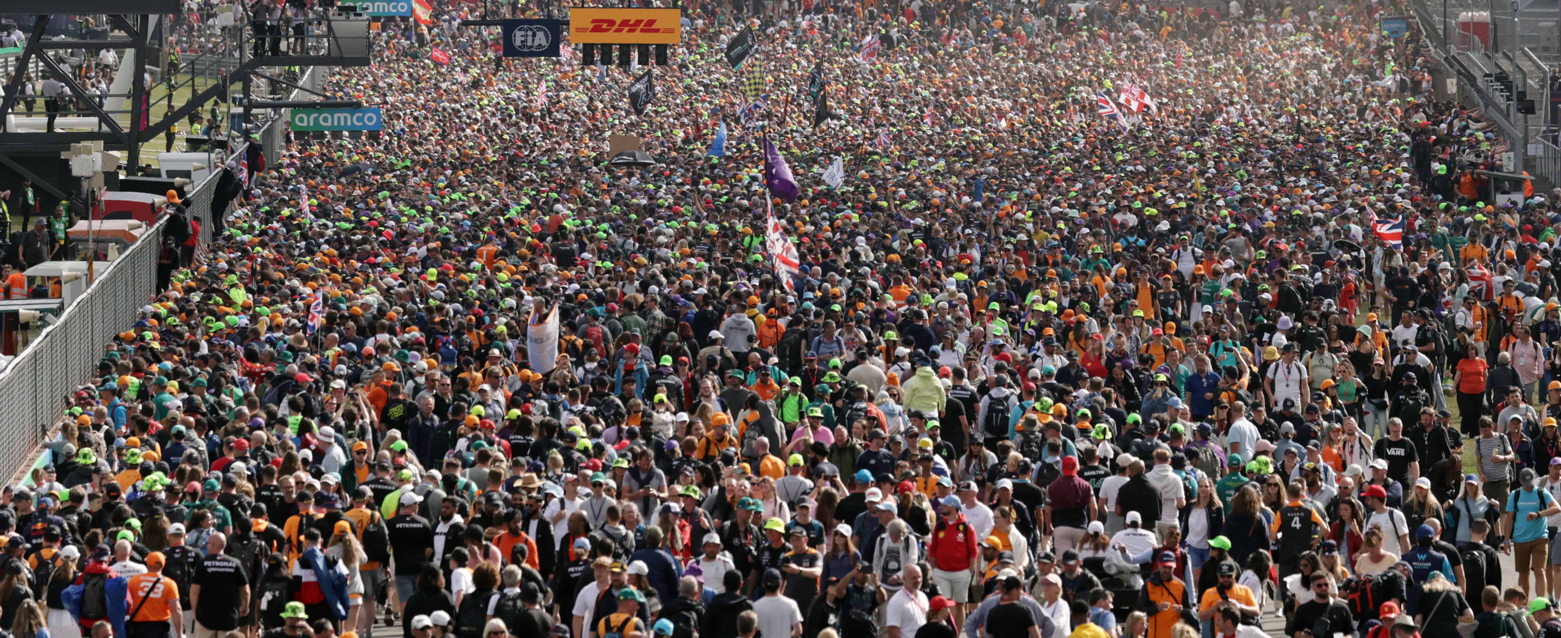 Huge crowds on the Hamilton Straight at the British Grand Prix