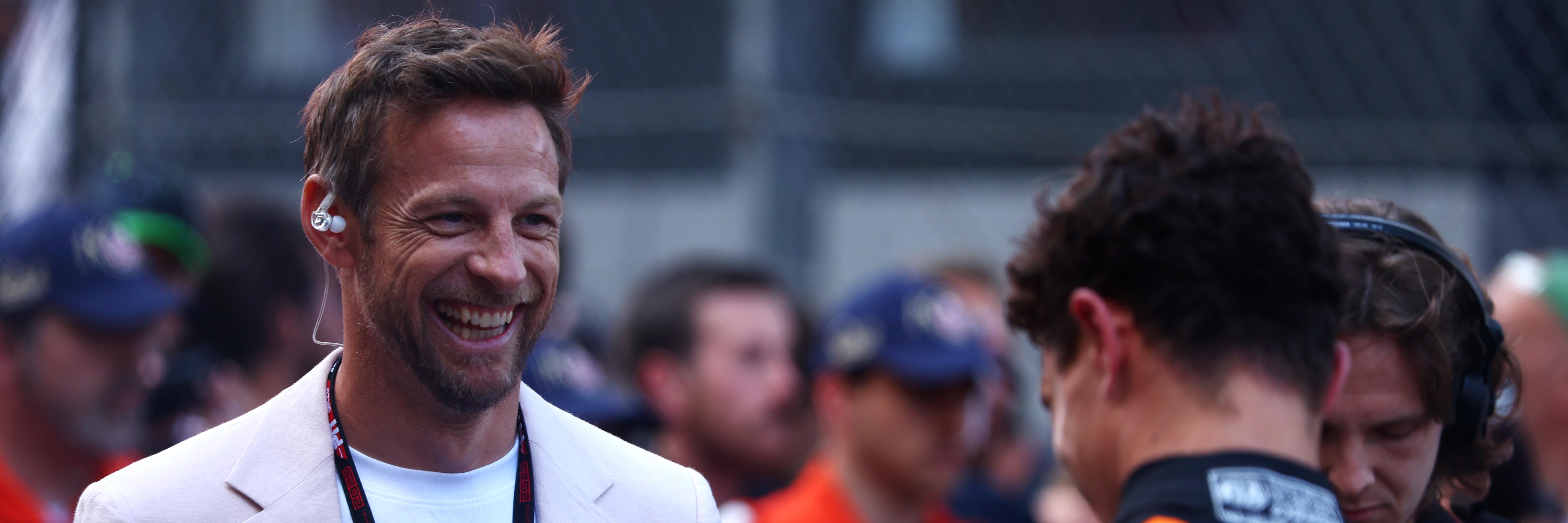 Jenson Button interviewing Lando Norris after the 2025 Monaco Grand Prix