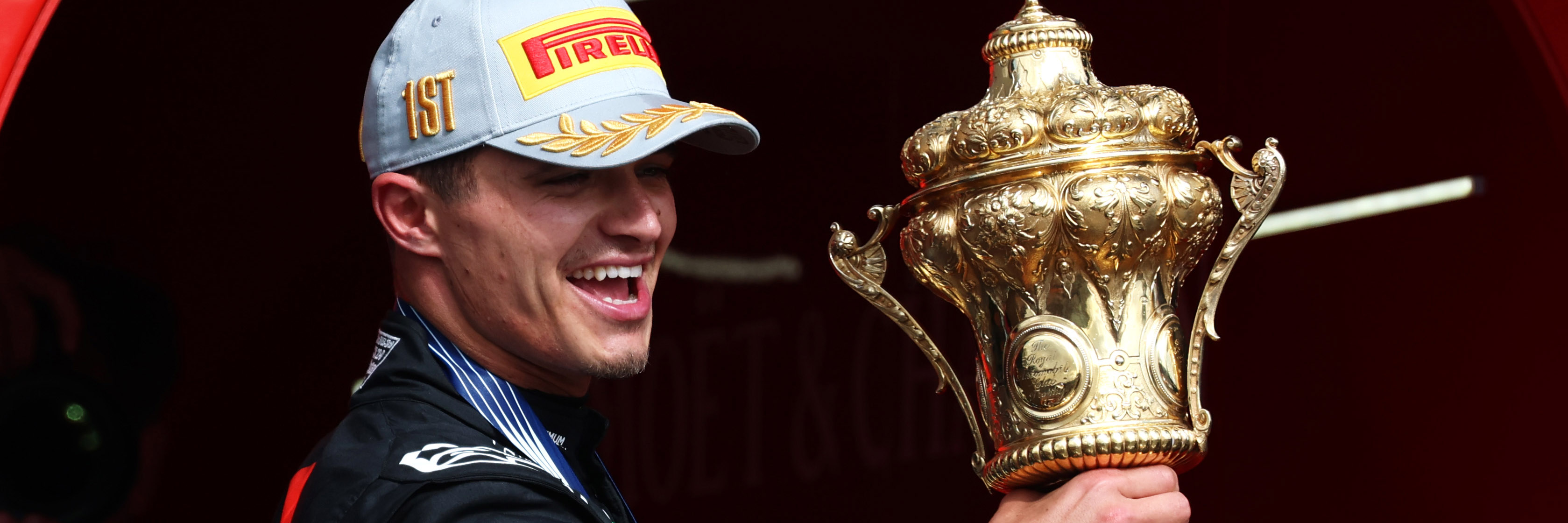 Lando Norris with the British Grand Prix trophy