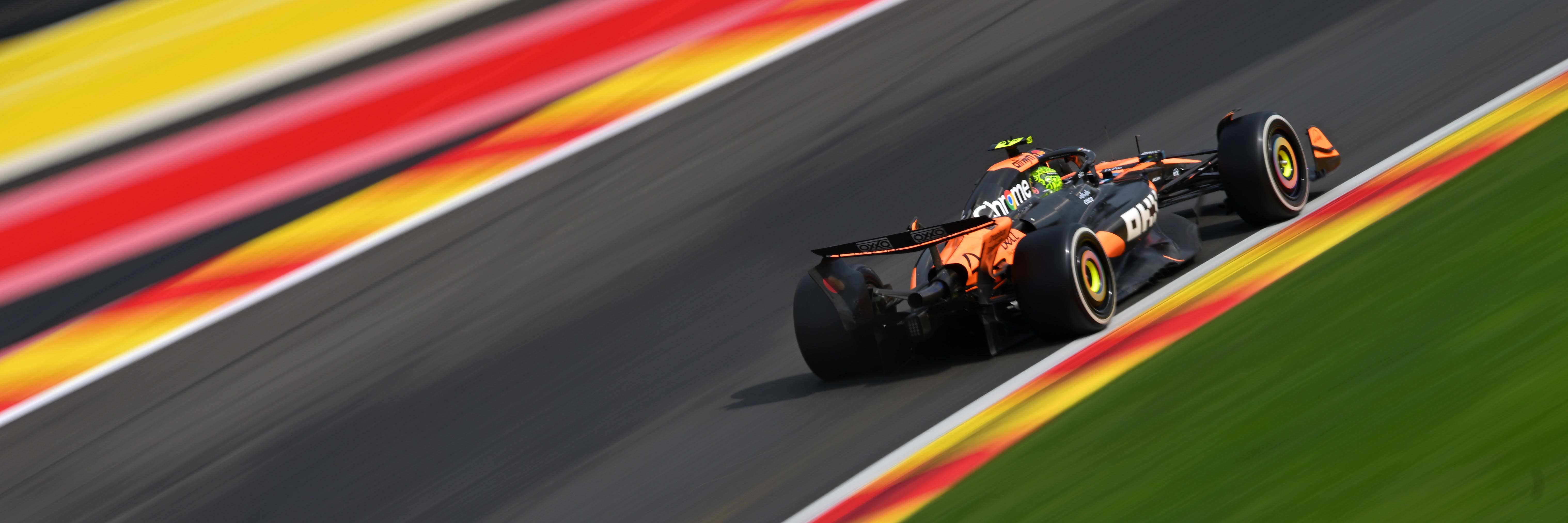 Lando Norris taking Eau Rouge at Spa flat out