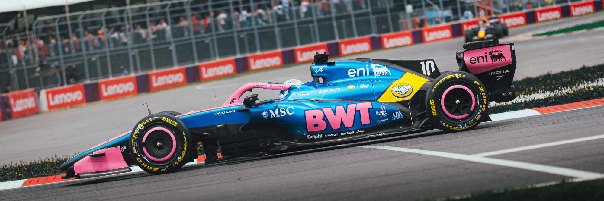 An Alpine F1 car racing in the Canadian Grand Prix