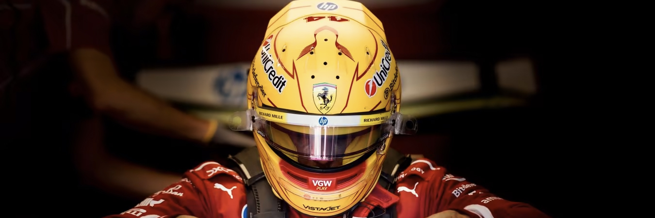 Lewis Hamilton's race helmet as he gets into the Ferrari F1 car