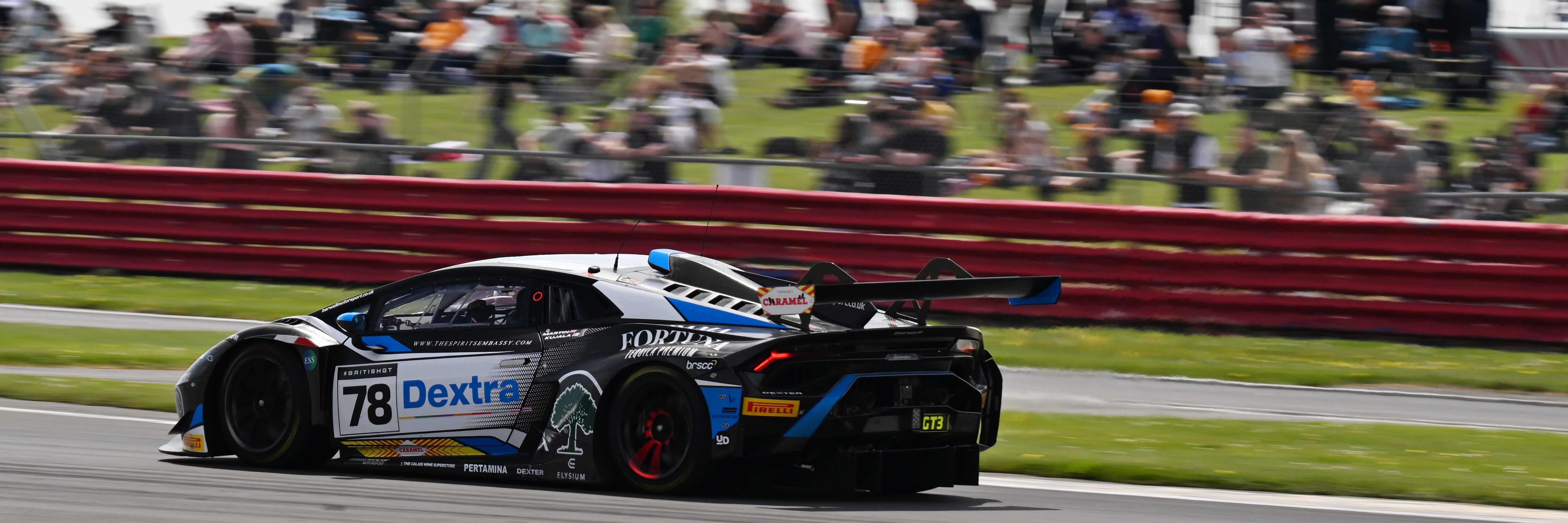 A British GT car on track at the Silverstone 500