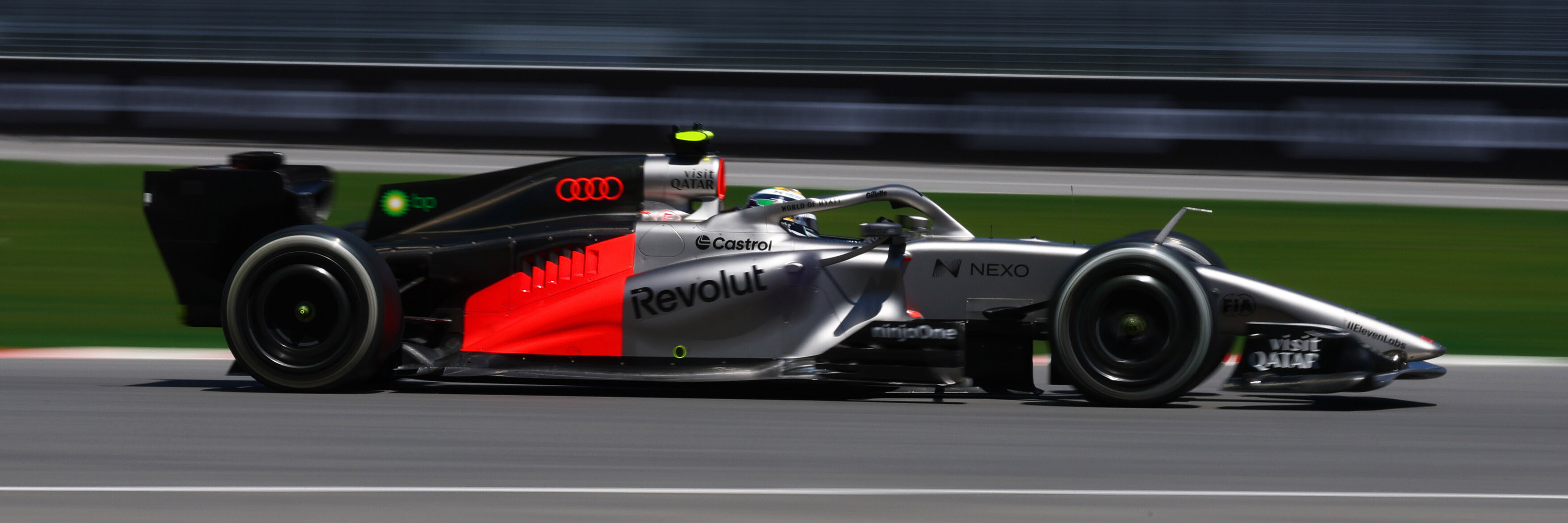 An Audi F1 car racing in the 2026 season