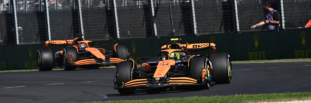 The McLarens of Oscar Piastri and Lando Norris during the 2024 Australian Grand Prix