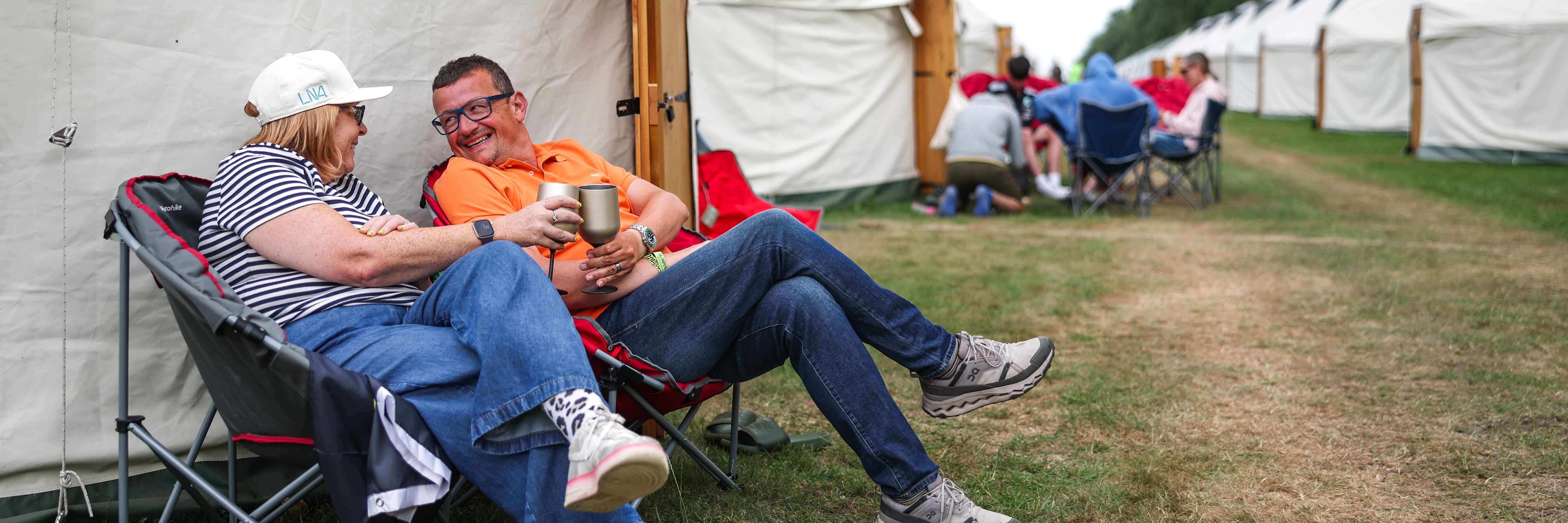 A couple glamping at Silverstone for the British Grand Prix