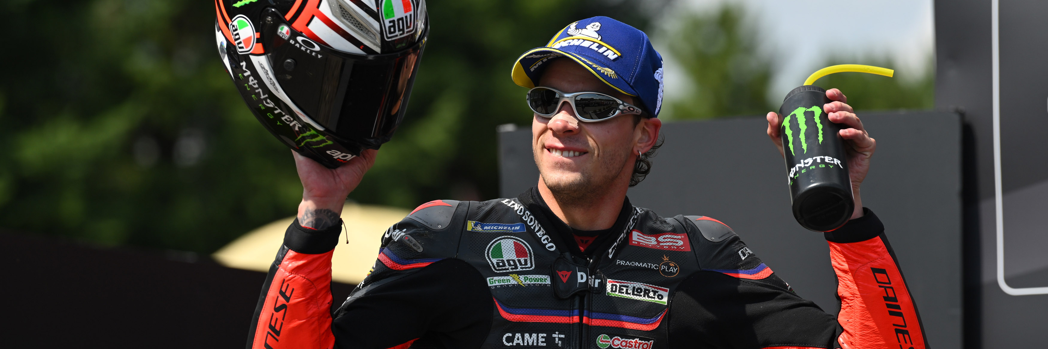 Marco Bezzecchi on the MotoGP podium