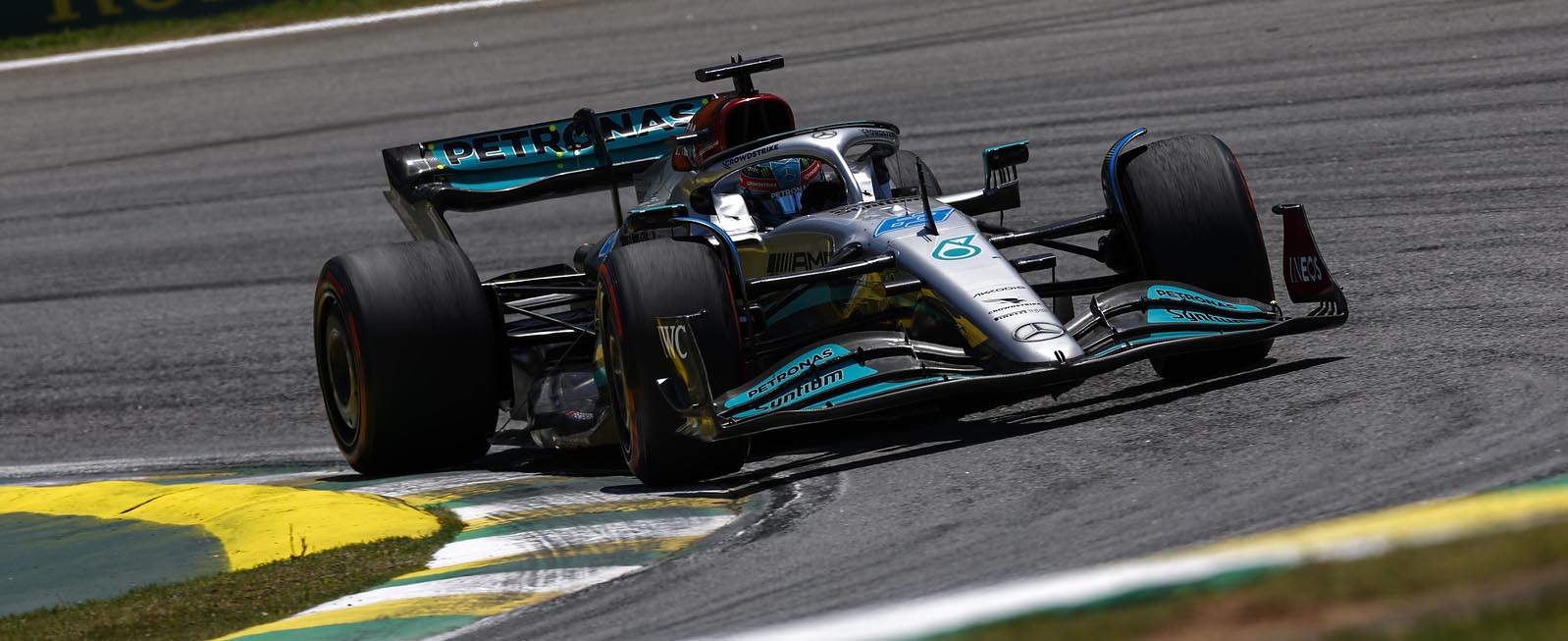 George Russell leading the 2022 Brazilian Grand Prix at São Paulo