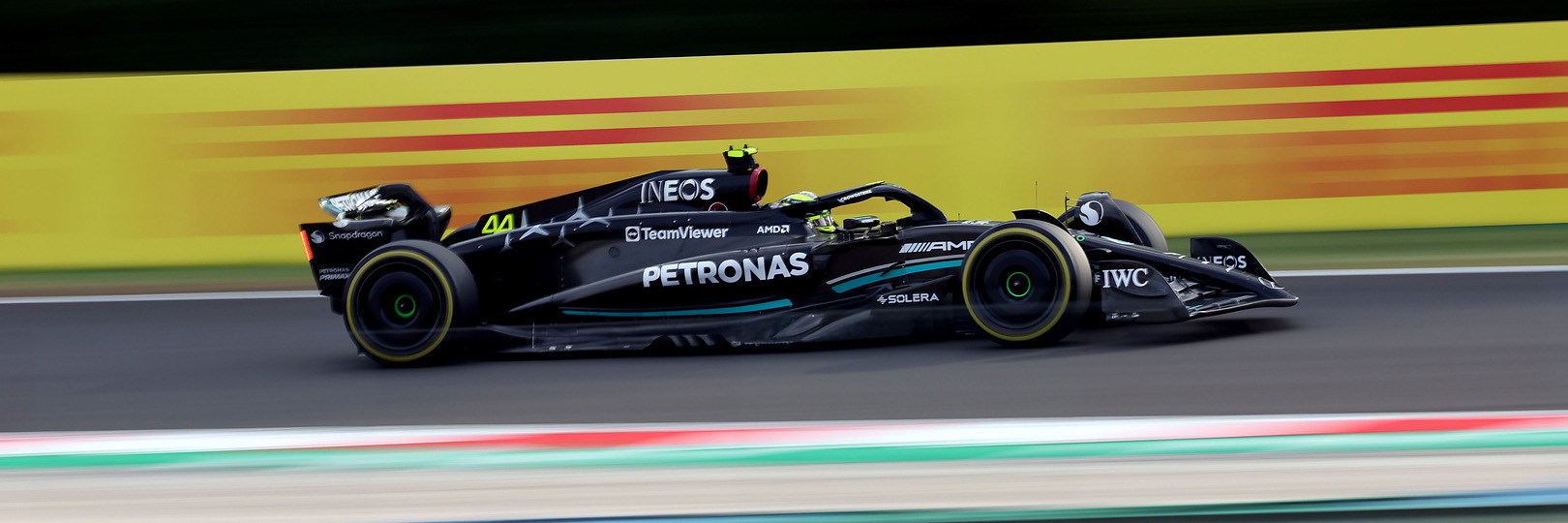 Hamilton racing his Mercedes AMG Petronas F1 car