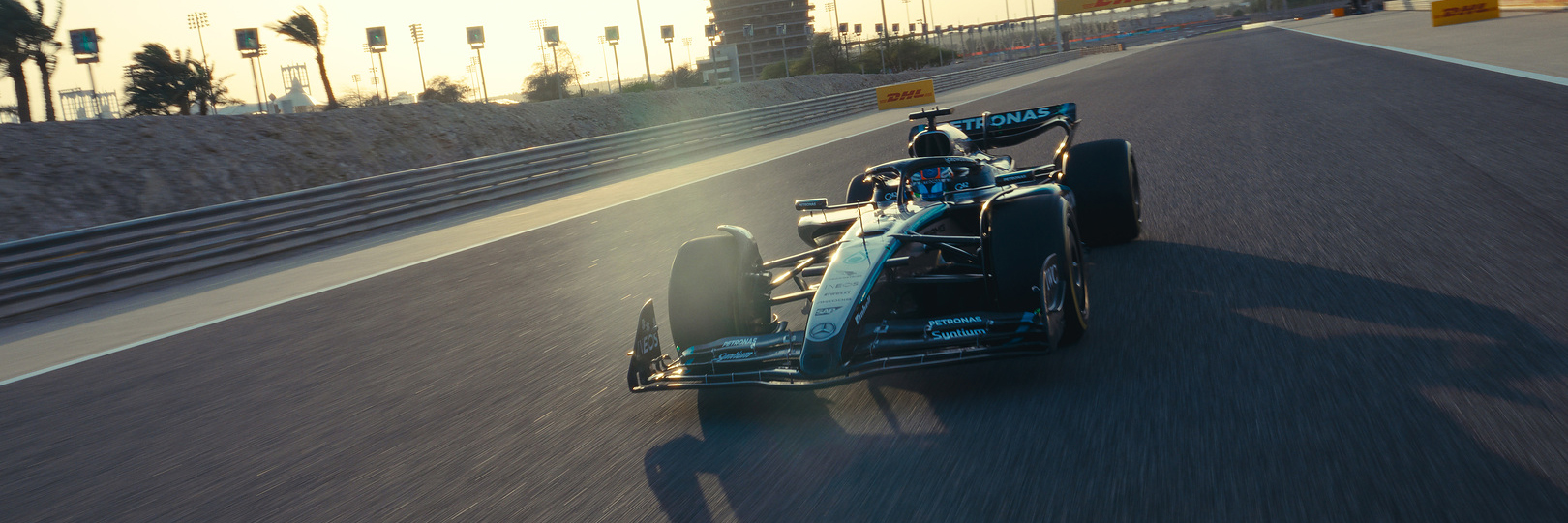 A Mercedes F1 car during pre-season testing in Bahrain