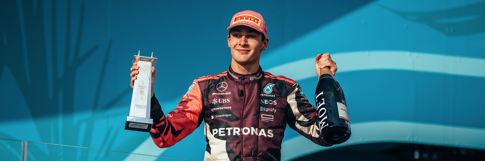 George Russell on the 2025 Miami Grand Prix podium