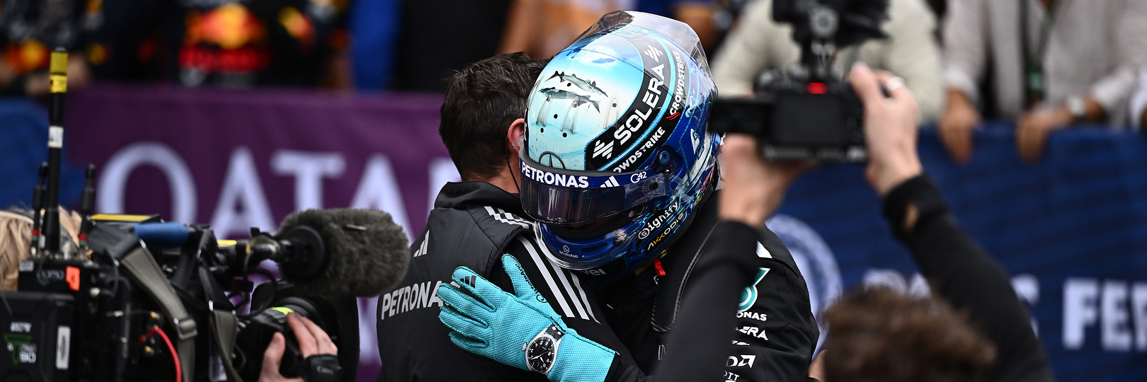 George Russell celebrates second in Baku