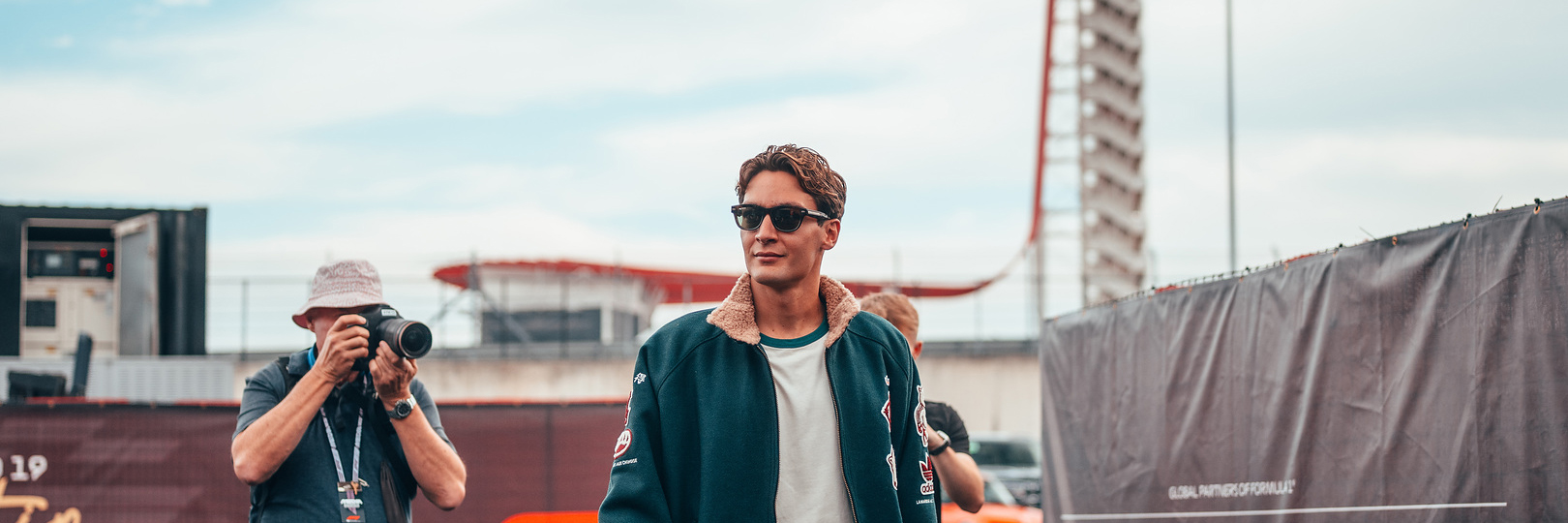 George Russell in the F1 paddock