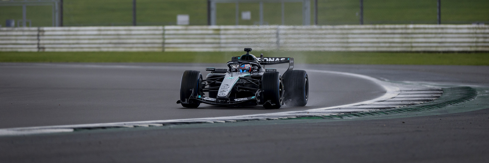 Kimi Antonelli testing the new era 2026 Mercedes F1 car at Silverstone