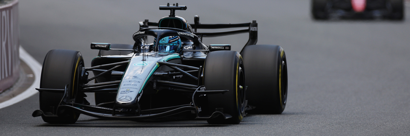 Active aerodynamics in effect on the 2026 Mercedes F1 car
