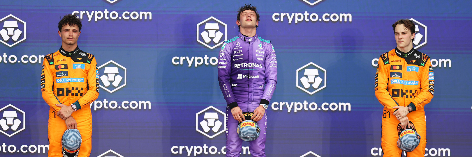 Lando Norris, Kimi Antonelli and Oscar Piastri on the Miami Grand Prix podium