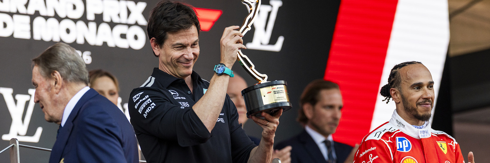Lewis Hamilton on the 2026 Monaco Grand Prix podium