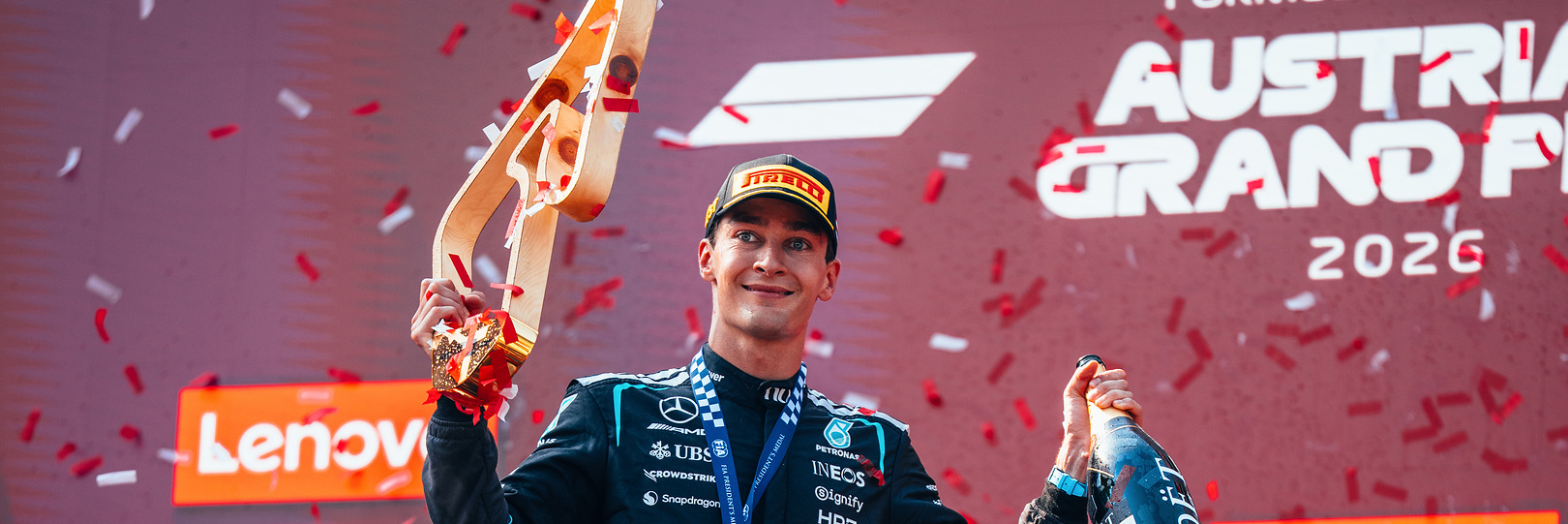 George Russell on the Austrian Grand Prix podium