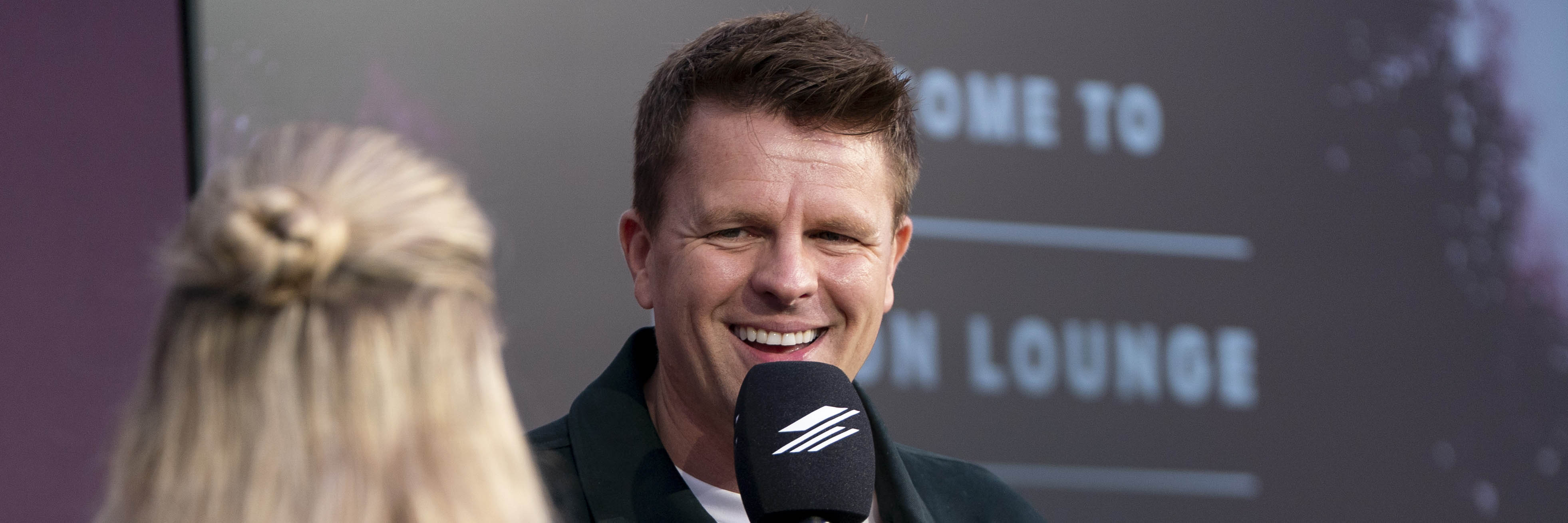 Jake Humphrey speaking in Fusion Lounge Hospitality at The British grand Prix
