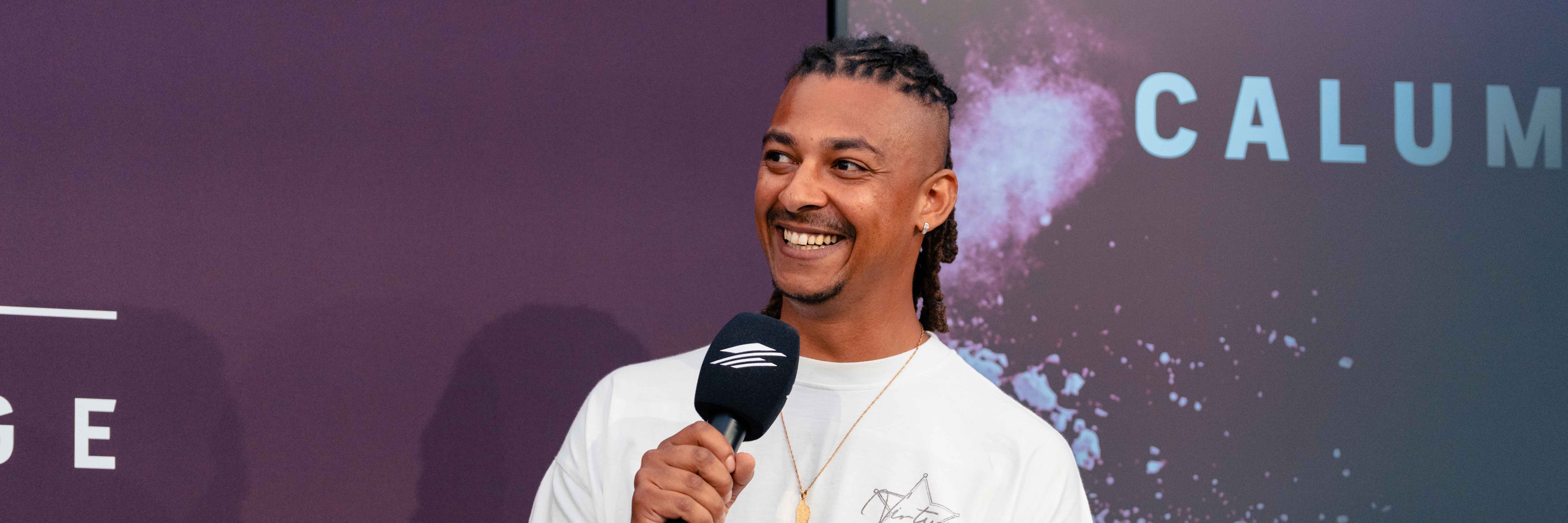 Red Bull Racing mechanic Calum Nicholas hosting guests in British Grand Prix hospitality