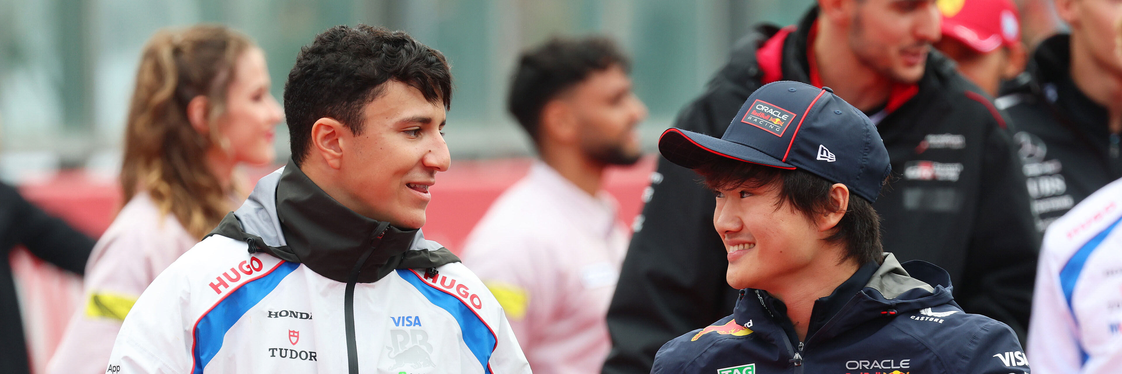 Isack Hadjar and Yuki Tsunoda on the F1 grid