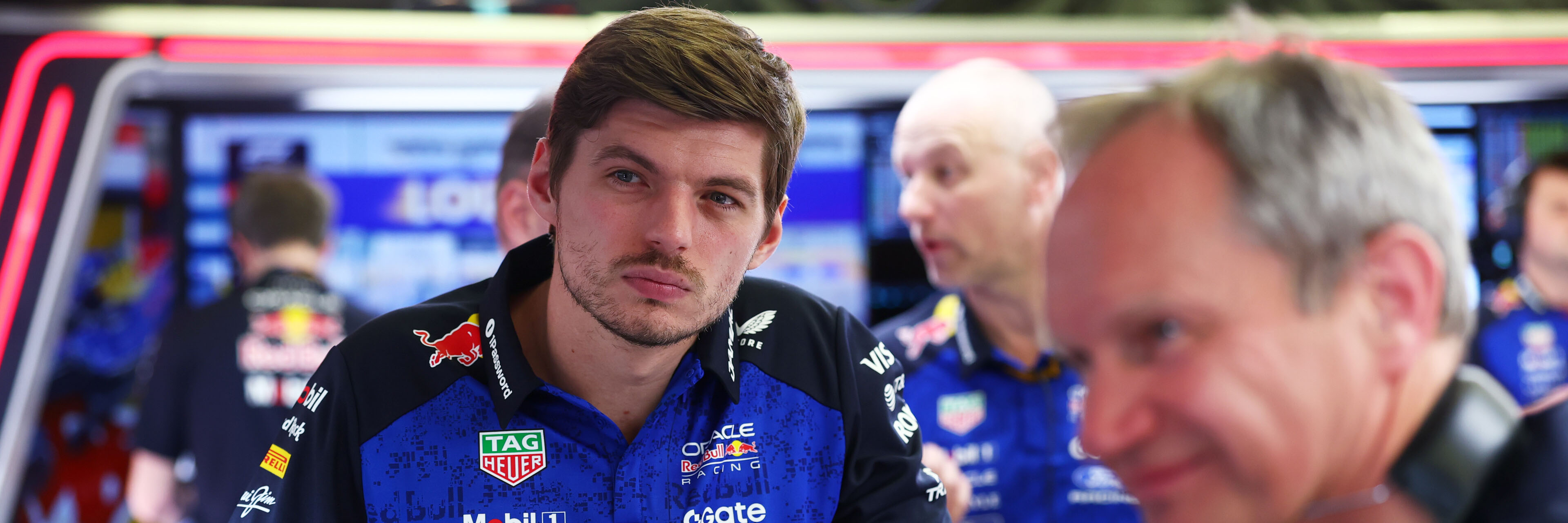 Max Verstappen in the Red Bull Racing garage in 2026